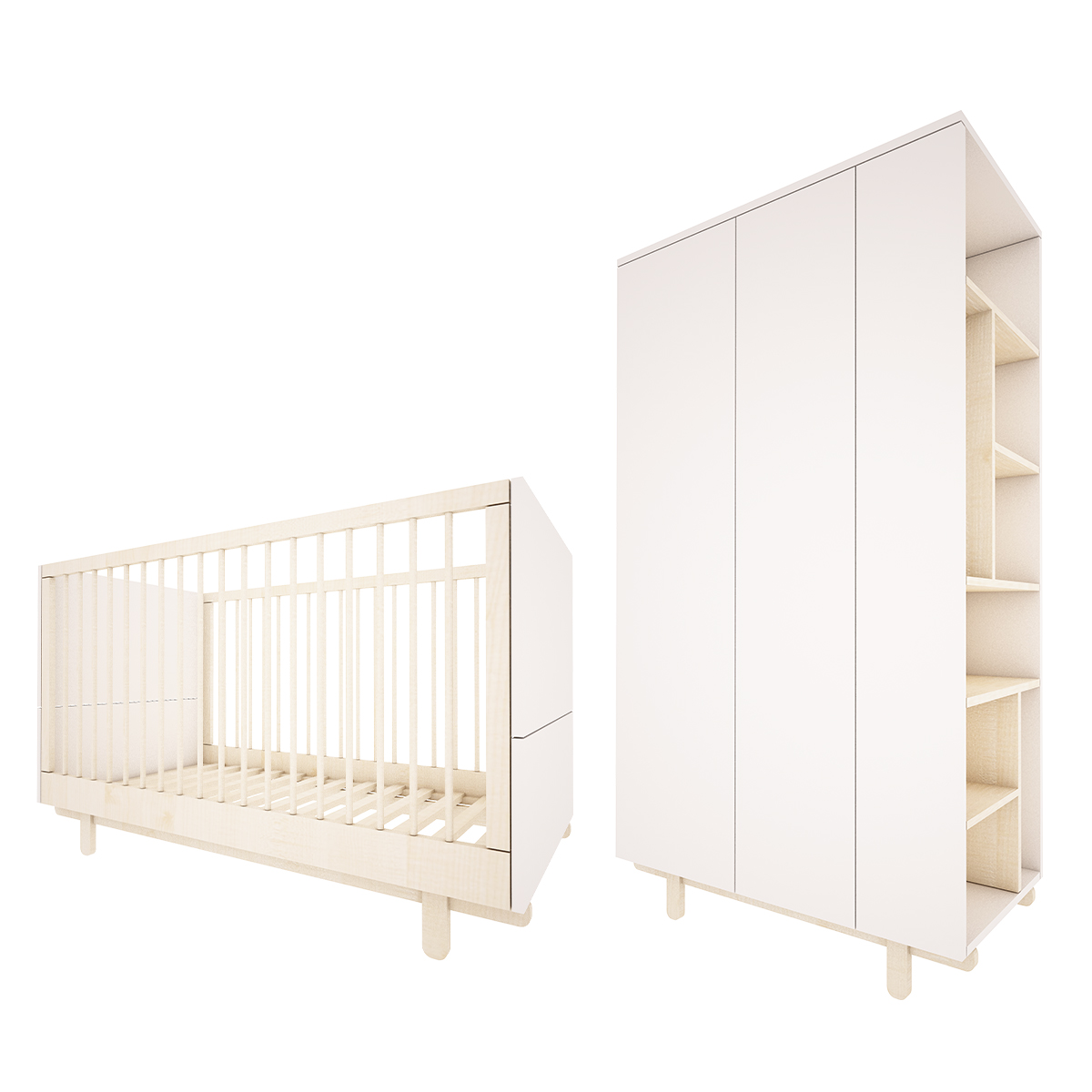 Chambre bébé : Duo - Lit évolutif 70x140 armoire 2 portes blanc