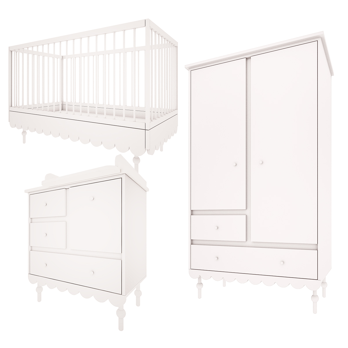 Chambre bébé : Trio - lit évolutif 70x140 commode armoire blanc