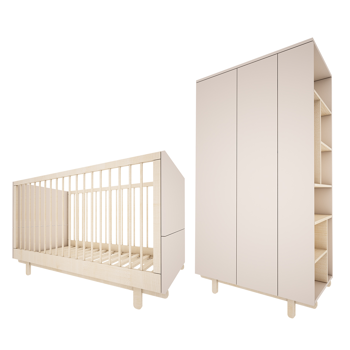 Chambre bébé : Duo - Lit évolutif 70x140 armoire 2 portes beige