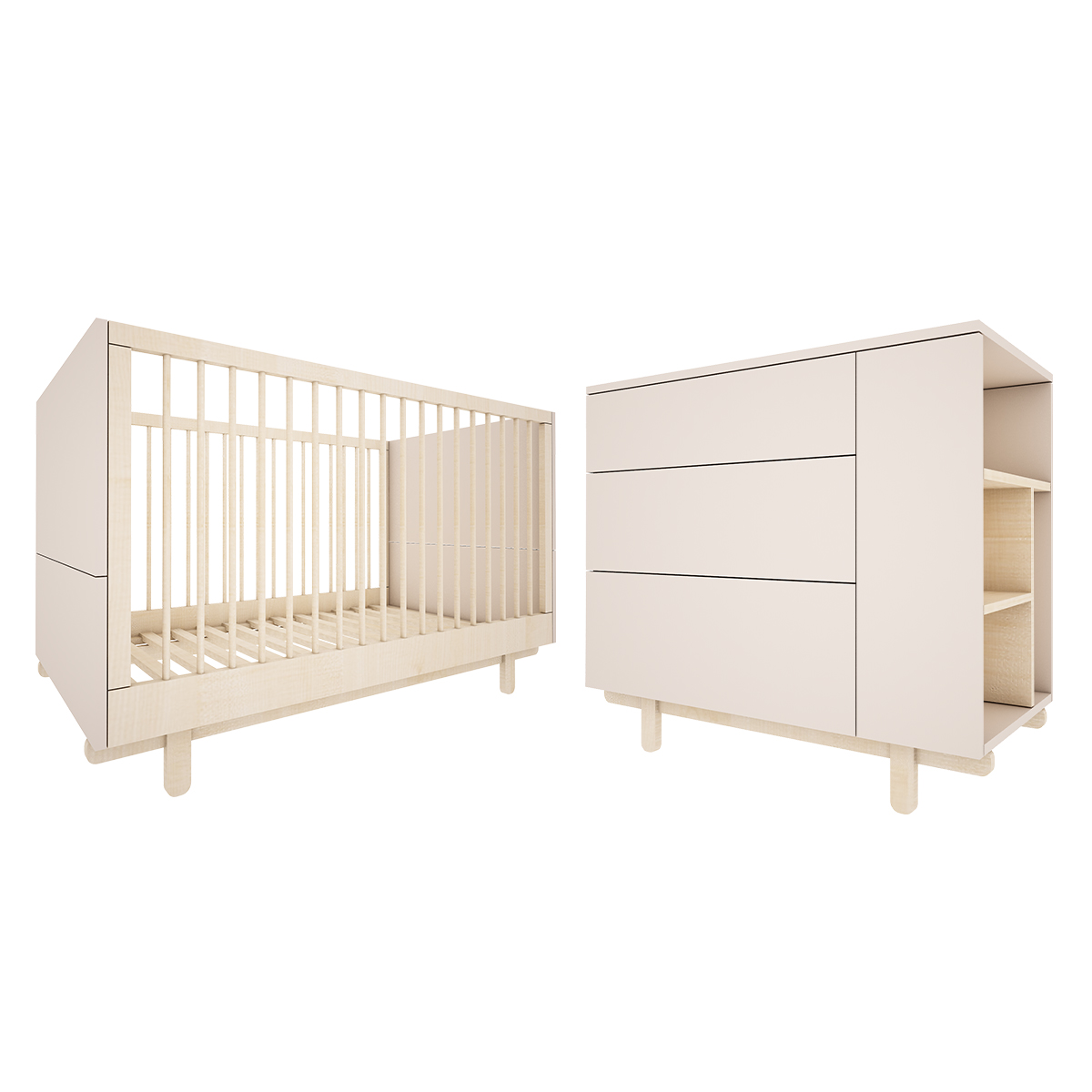 Chambre bébé : Duo - Lit évolutif 70x140 commode 3 tiroirs beige