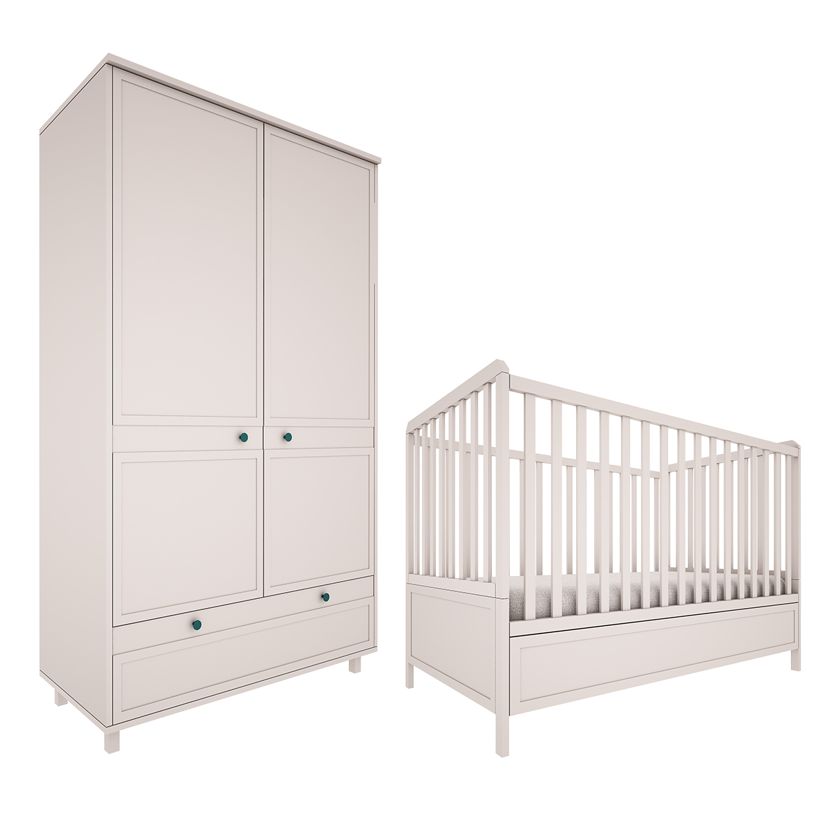 Chambre bébé : Duo - Lit évolutif 70x140 armoire 2 portes beige