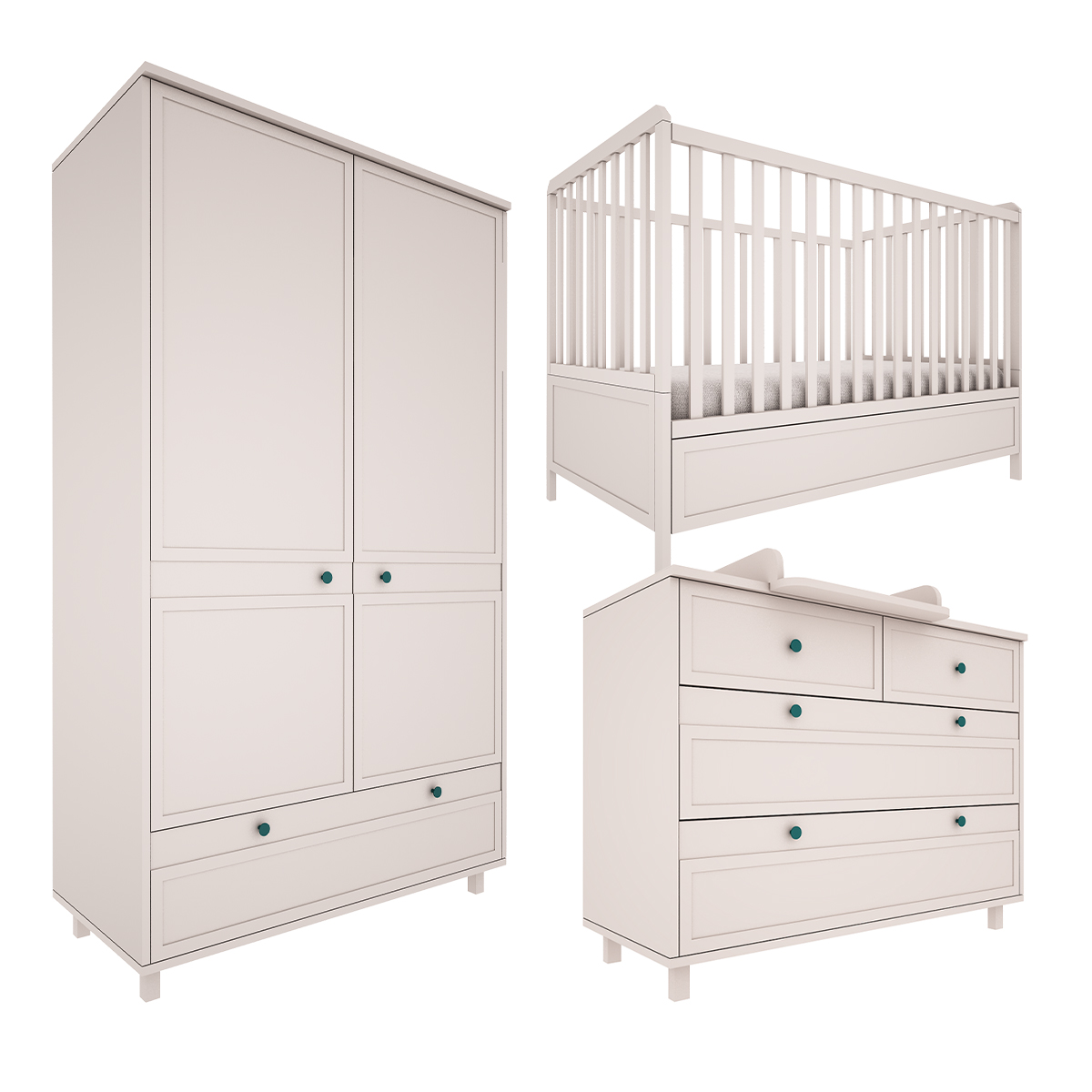 Chambre bébé : Trio - lit évolutif 70x140 commode armoire beige
