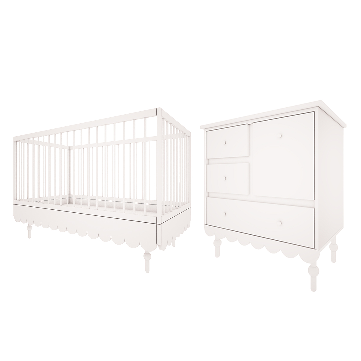 Chambre bébé : Duo - Lit évolutif 70x140 commode 3 tiroirs blanc