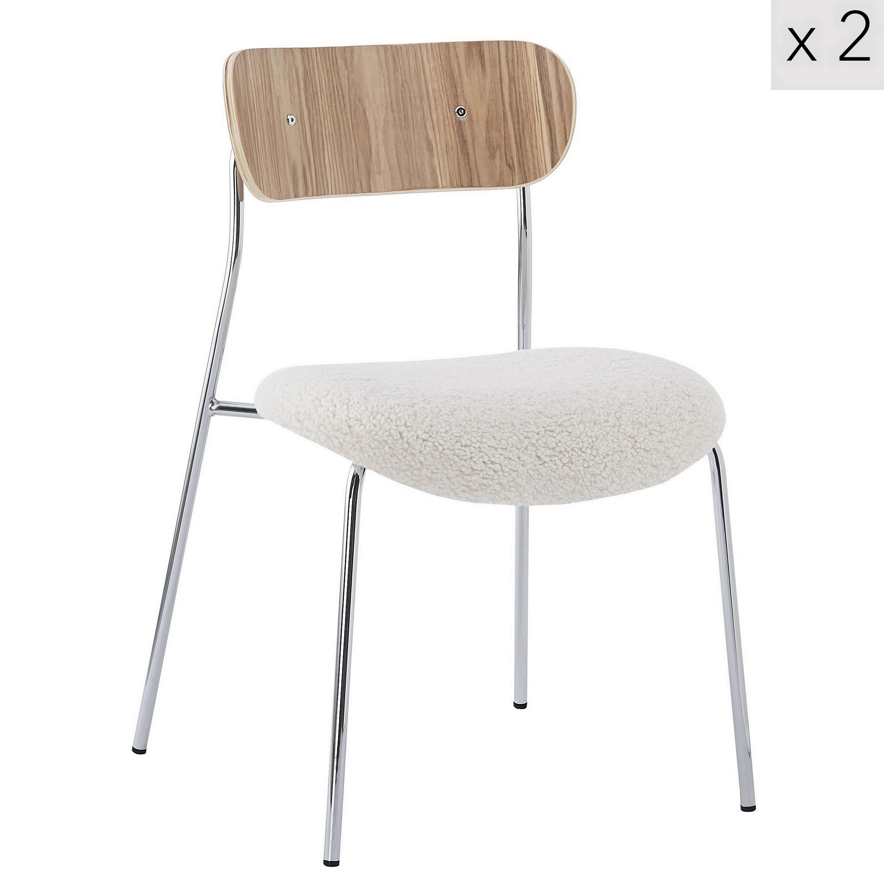 Lot de 2 chaises industrielles en métal et bouclettes blanc