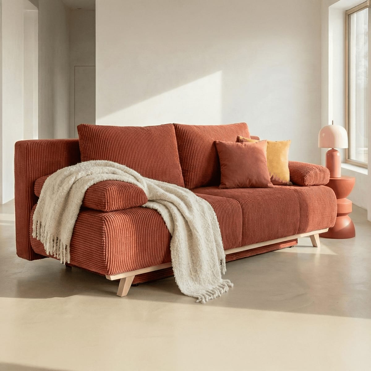 laria - Canapé convertible velours côtelé Orange - Vue supplémentaire 2