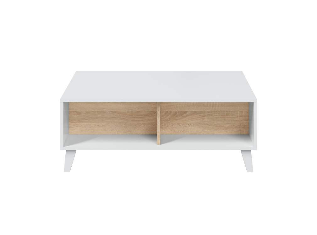 table basse avec panneau central relevable l100 x p68cm - blanc / bois