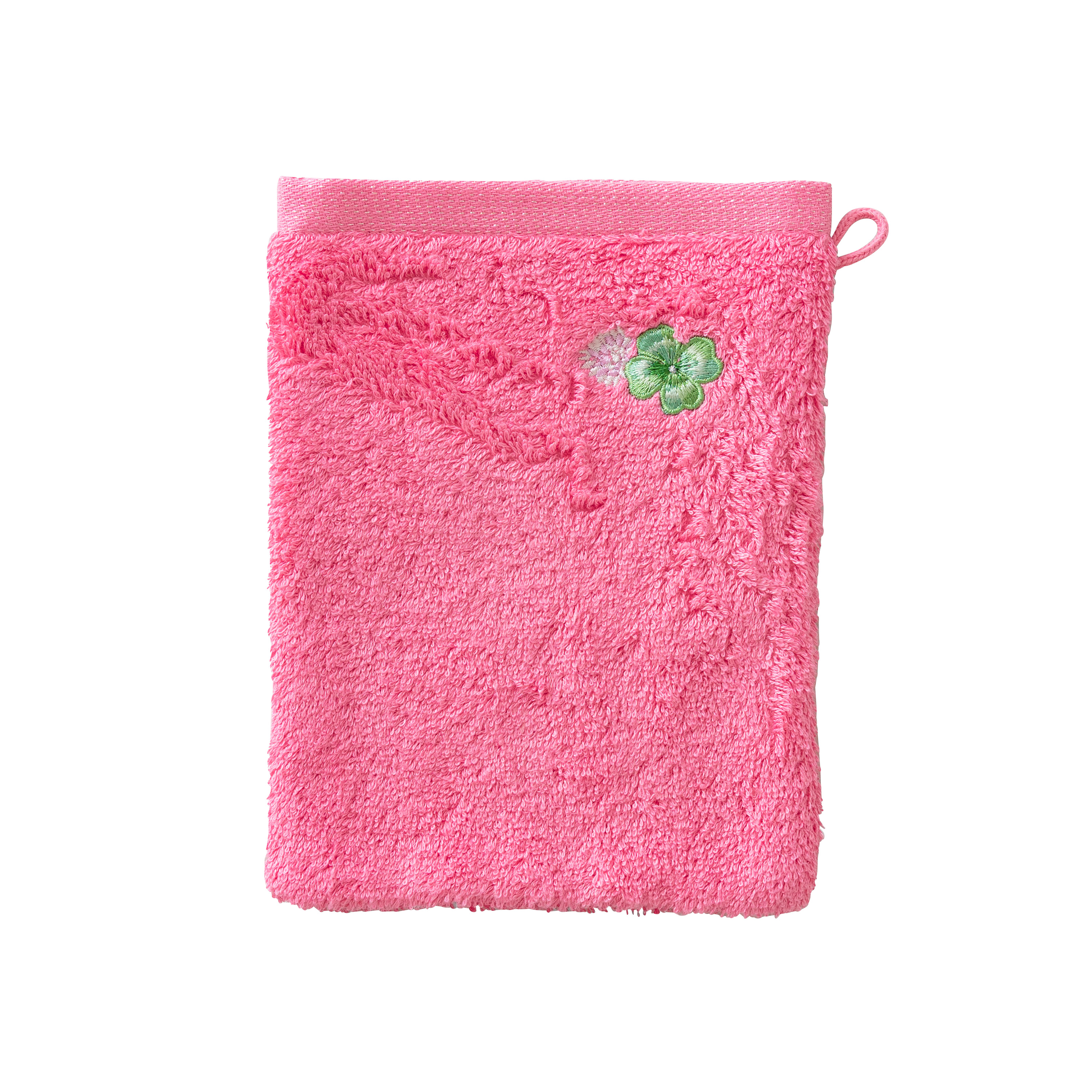 gant de toilette coton bouclette brodé rose 15x21