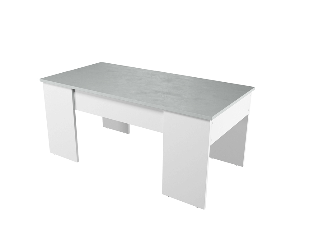 table basse avec plateau relevable et rangement - blanc / béton