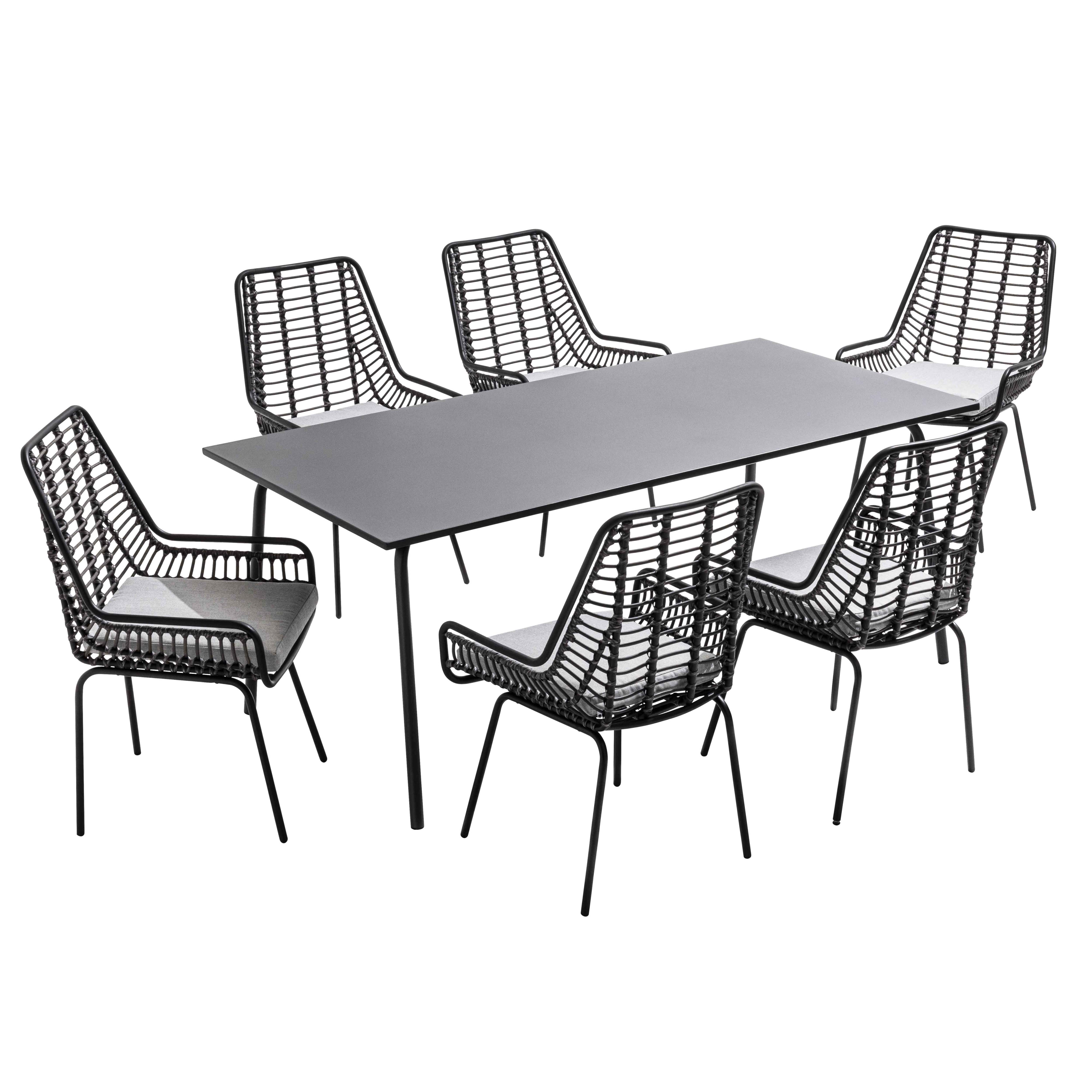 Ensemble table de jardin et 6 chaises en résine tressée et acier