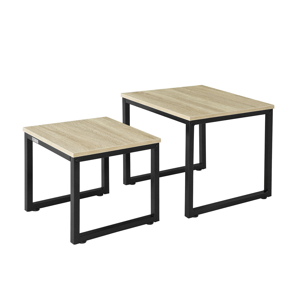 set de 2 tables basses en métal plateau effet bois