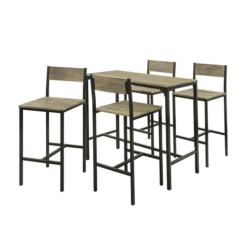 set de 1 table et 4 chaises de bar effet bois et métal noir