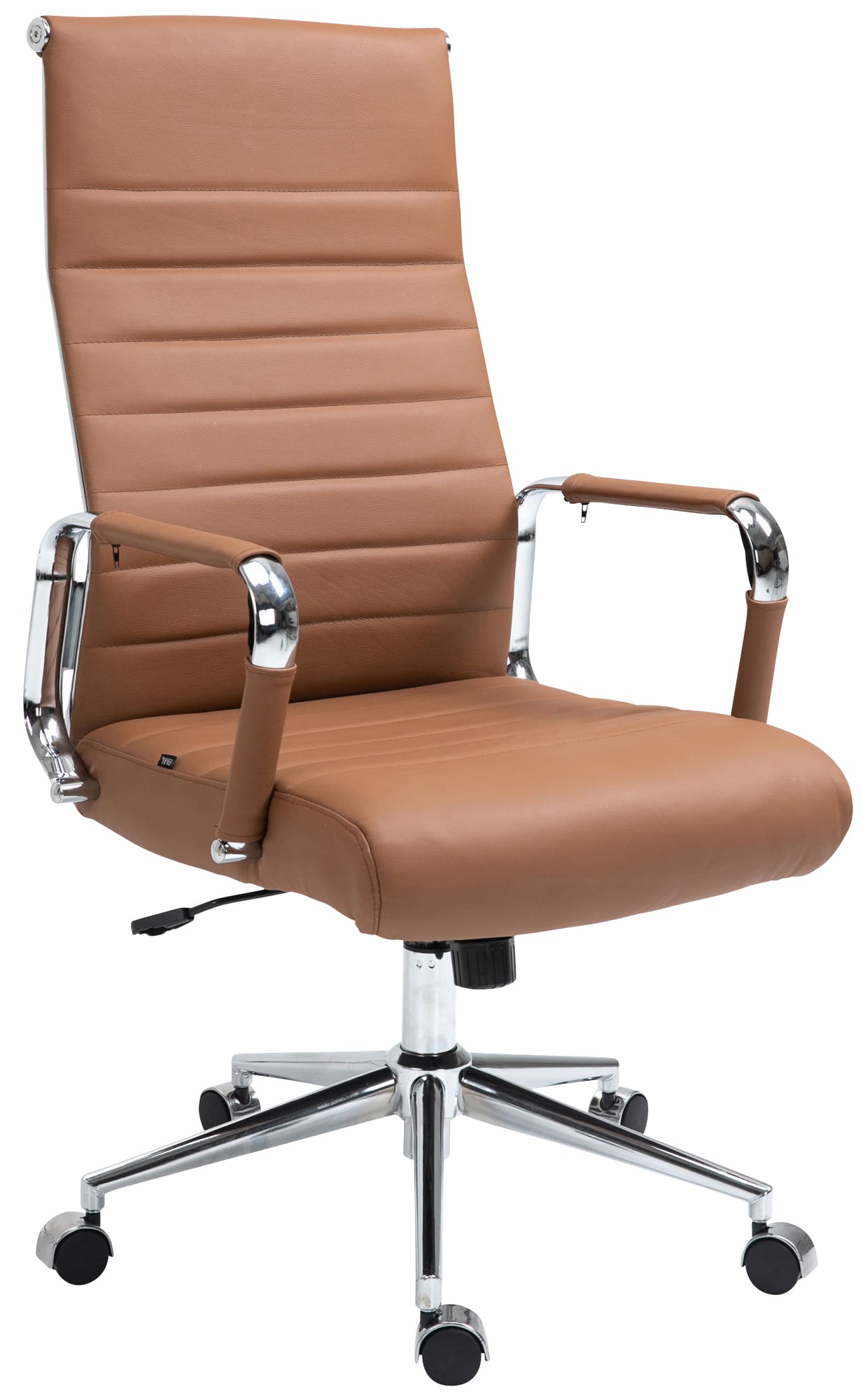 chaise de bureau réglable pivotant en véritable cuir marron clair