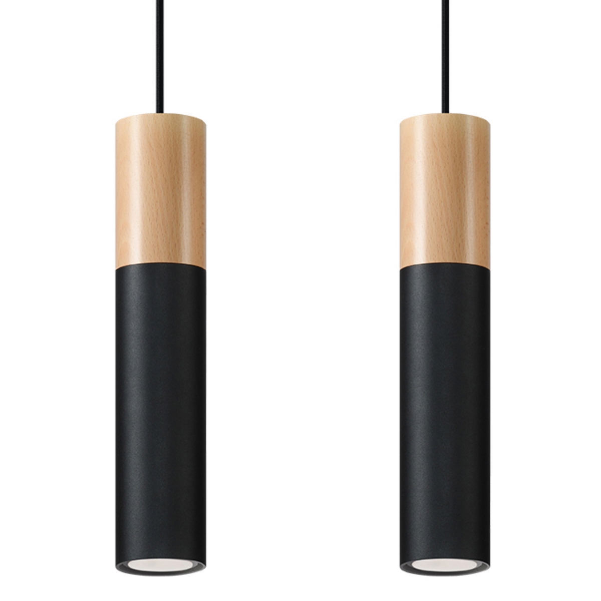 Lámpara colgante madera natural, negra acero, madera  alt. 90 cm