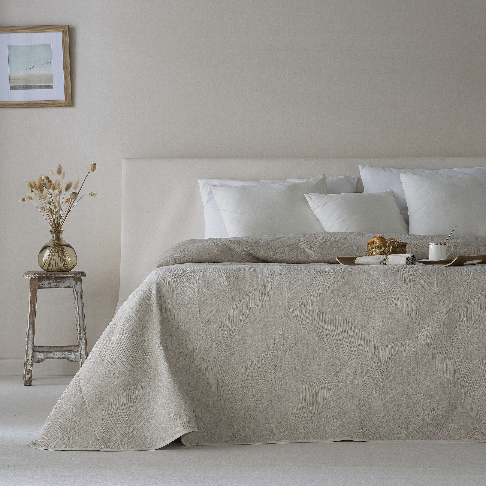 couvre lit en coton gris 250x270