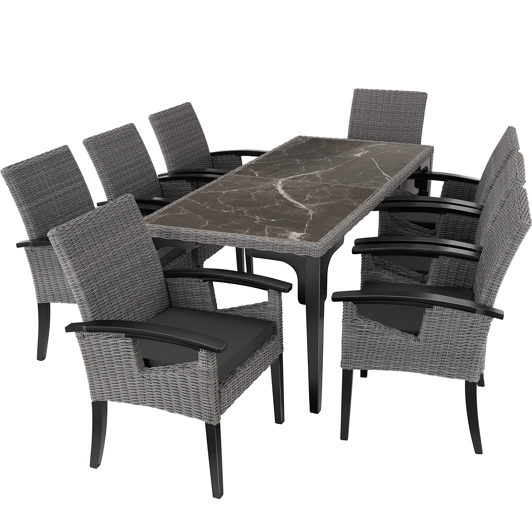 Ensemble Table en rotin avec 8 chaises avec cadre robuste