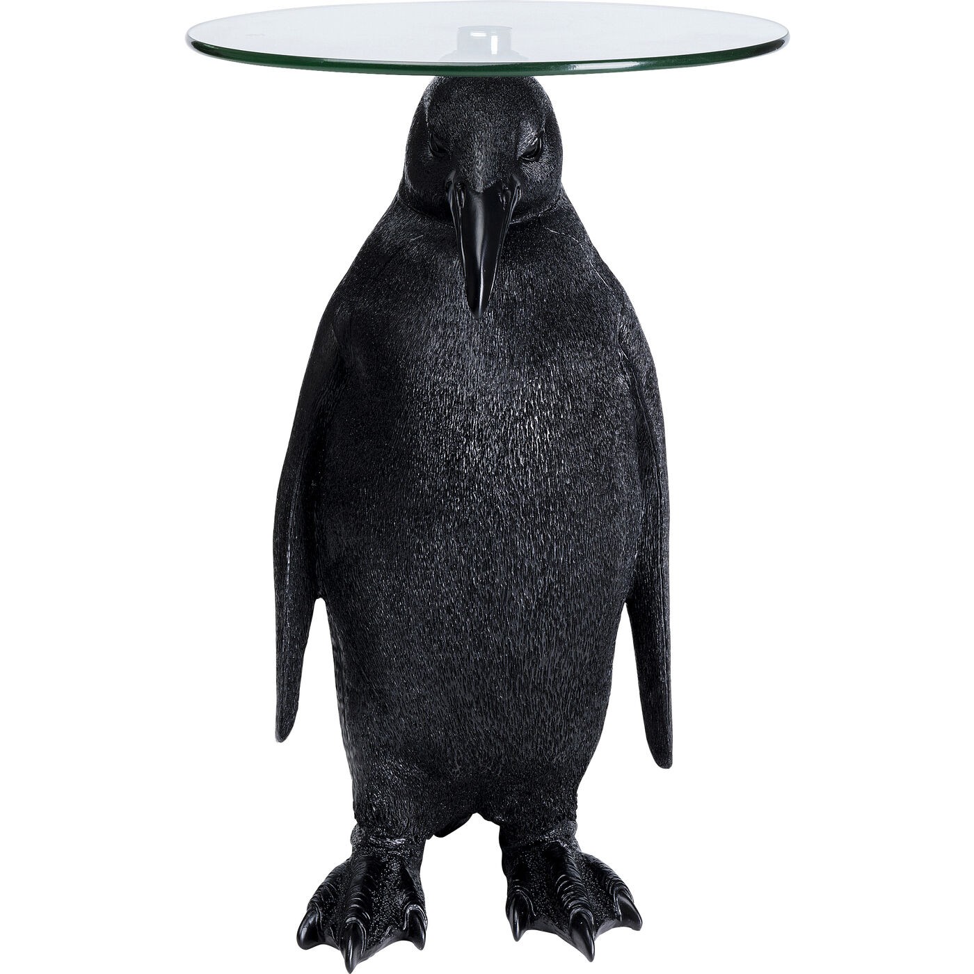 Table d’appoint pingouin en polyrésine noire et verre