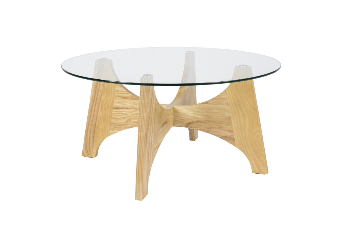 Table basse ronde en bois et verre D 80