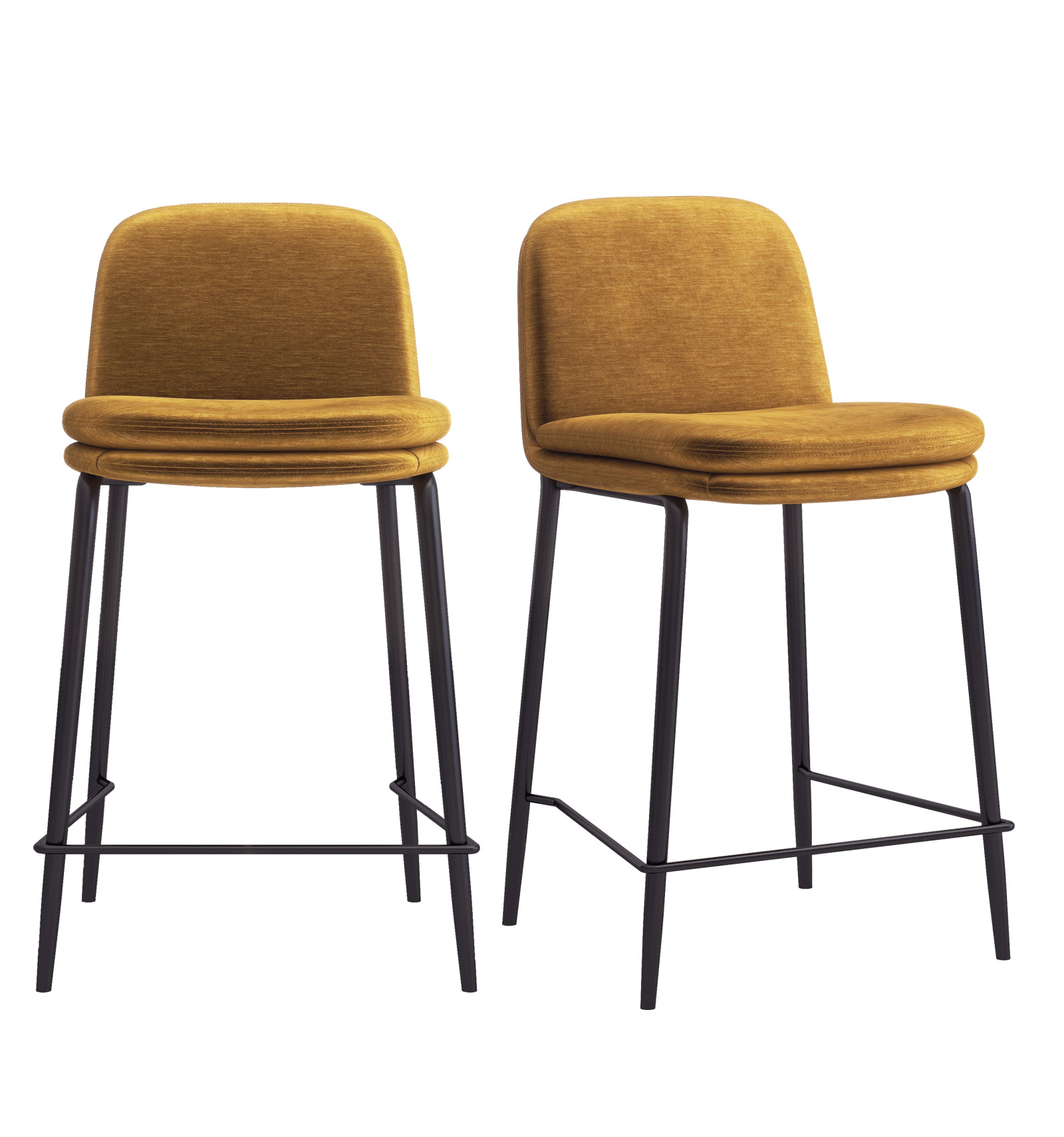 NOLAN – Chaise de bar tissu chenillé Moutarde et métal noir mat (x2)