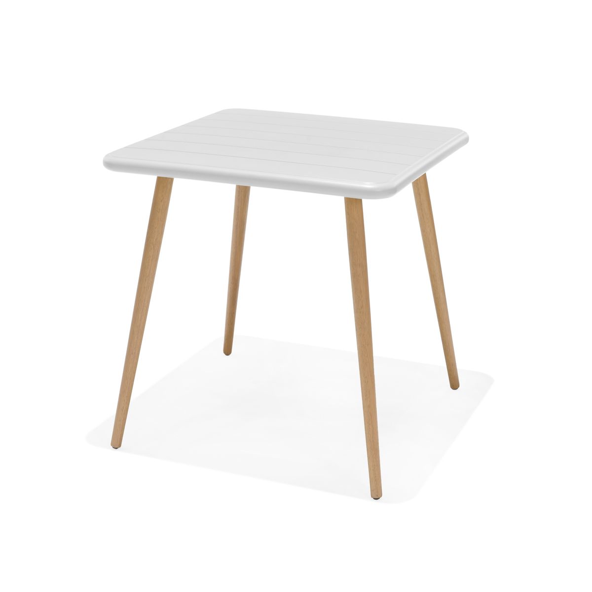 table de jardin carrée 70cm blanche et bois