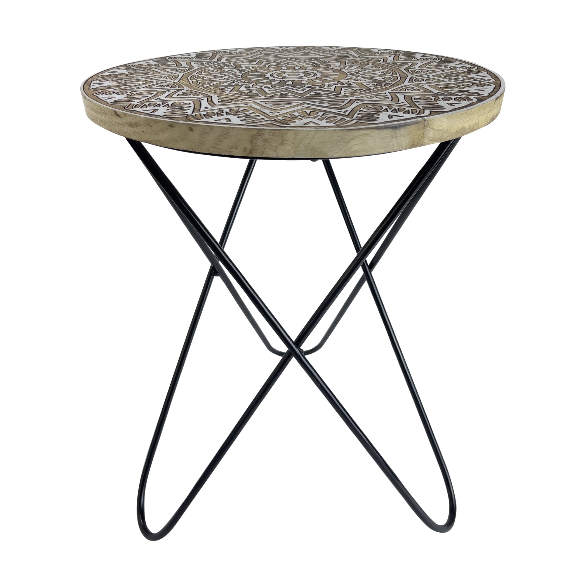 table d'appoint en bois beige et métal noir