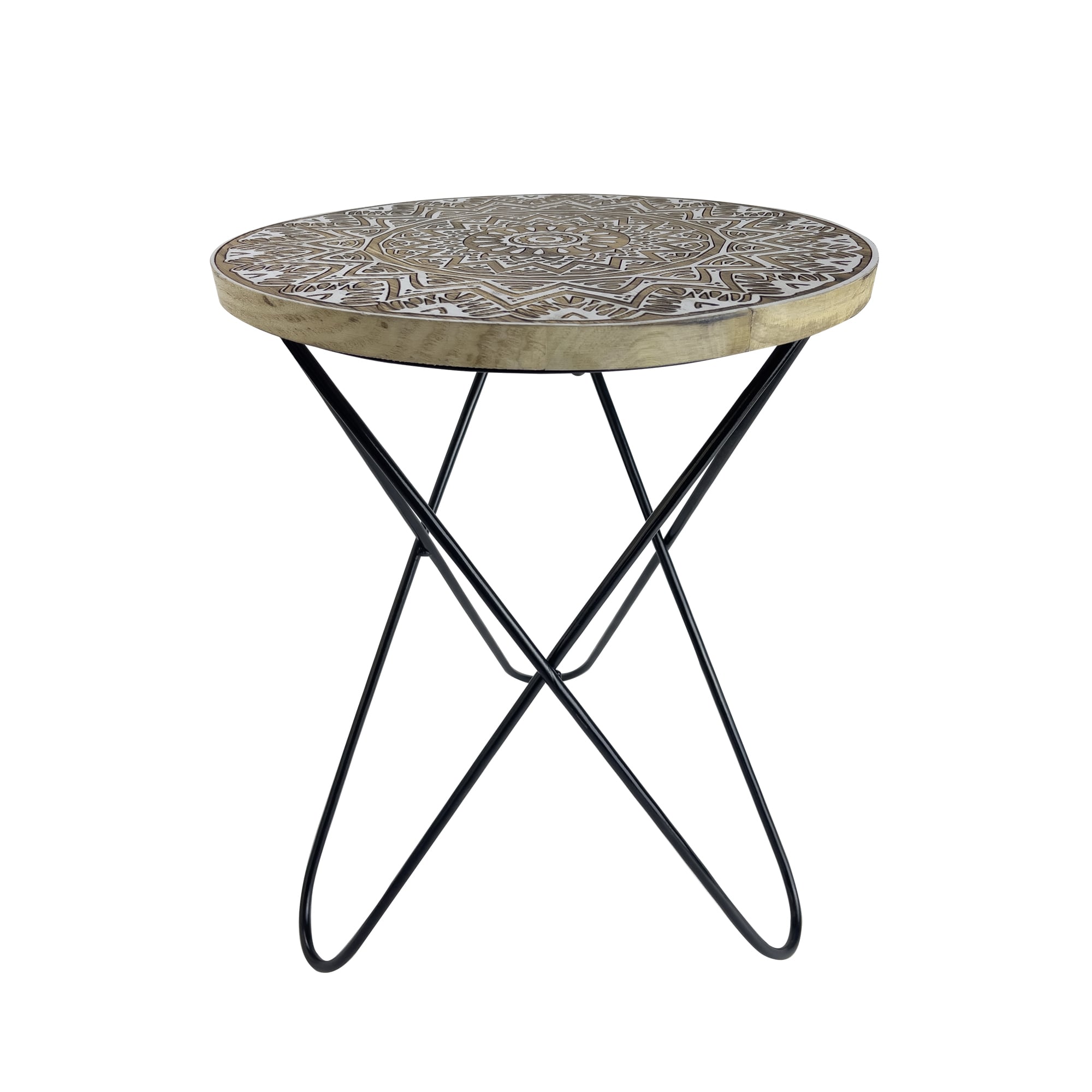 table d'appoint en bois beige et métal noir