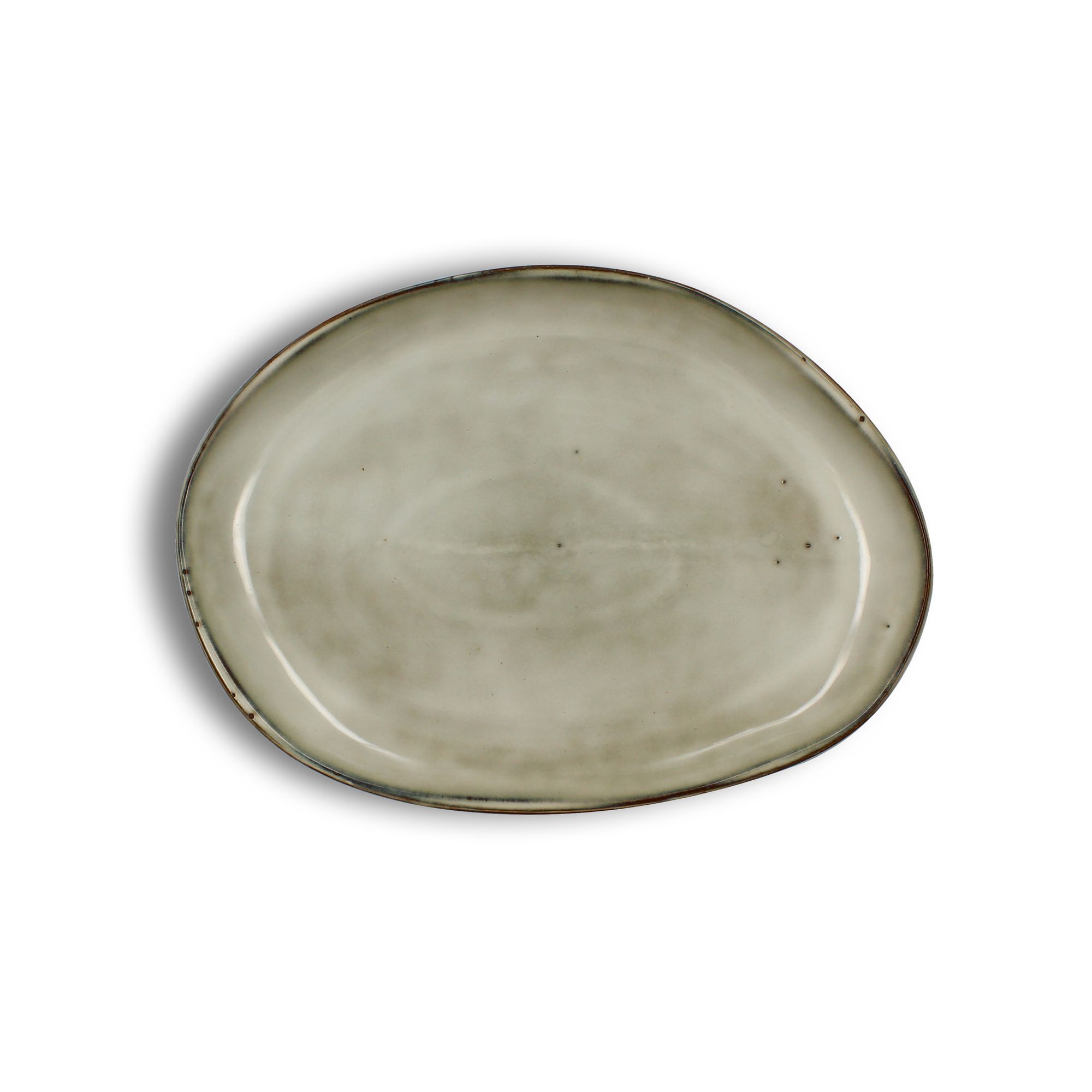 assiette ovale en grès nuance de gris et beige