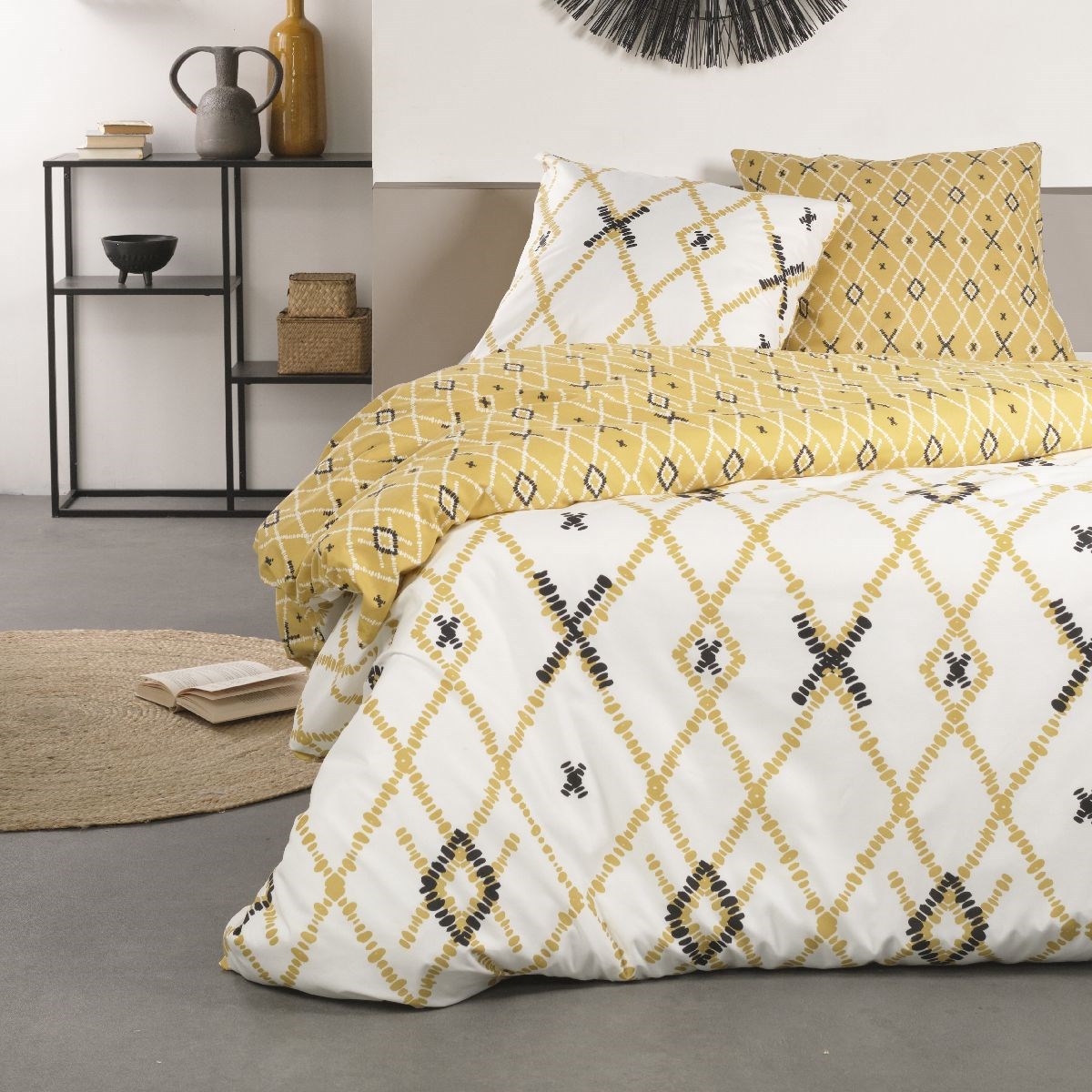parure de lit en polyester jaune 220x240 cm
