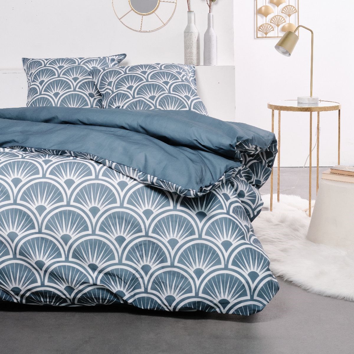 parure de lit en coton bleu 260x240 cm