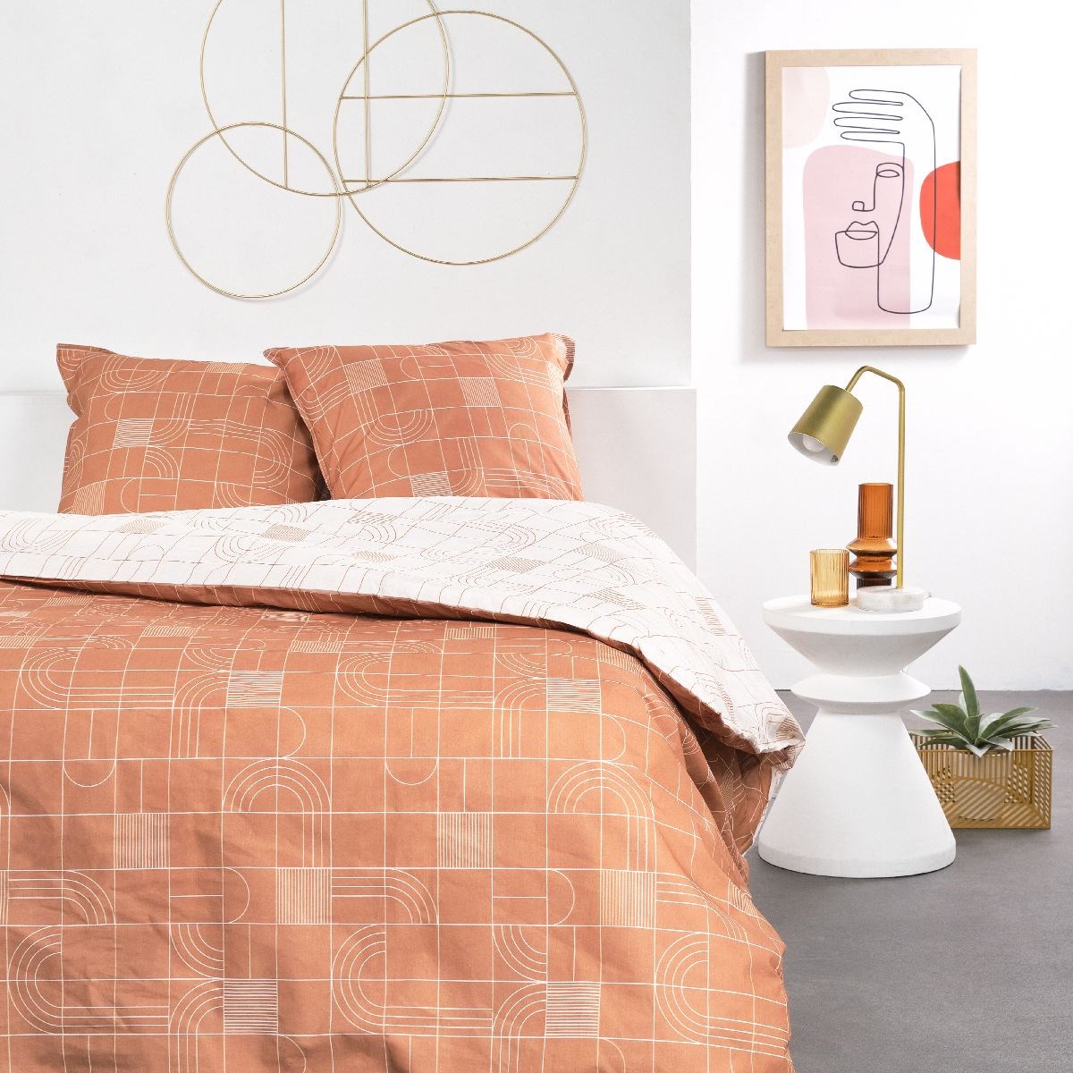 parure de lit en coton orange 260x240 cm