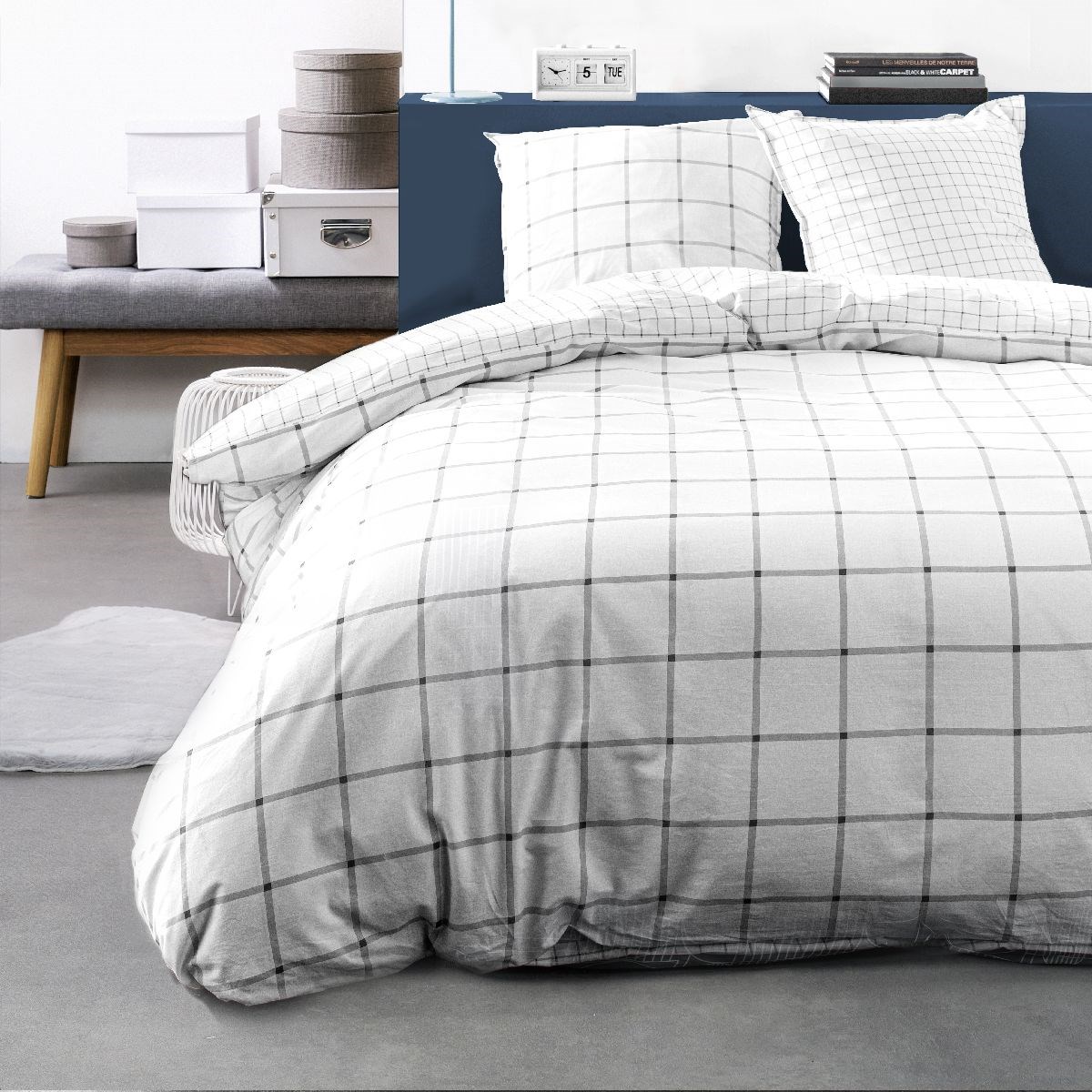 parure de lit en polyester blanc 220x240 cm