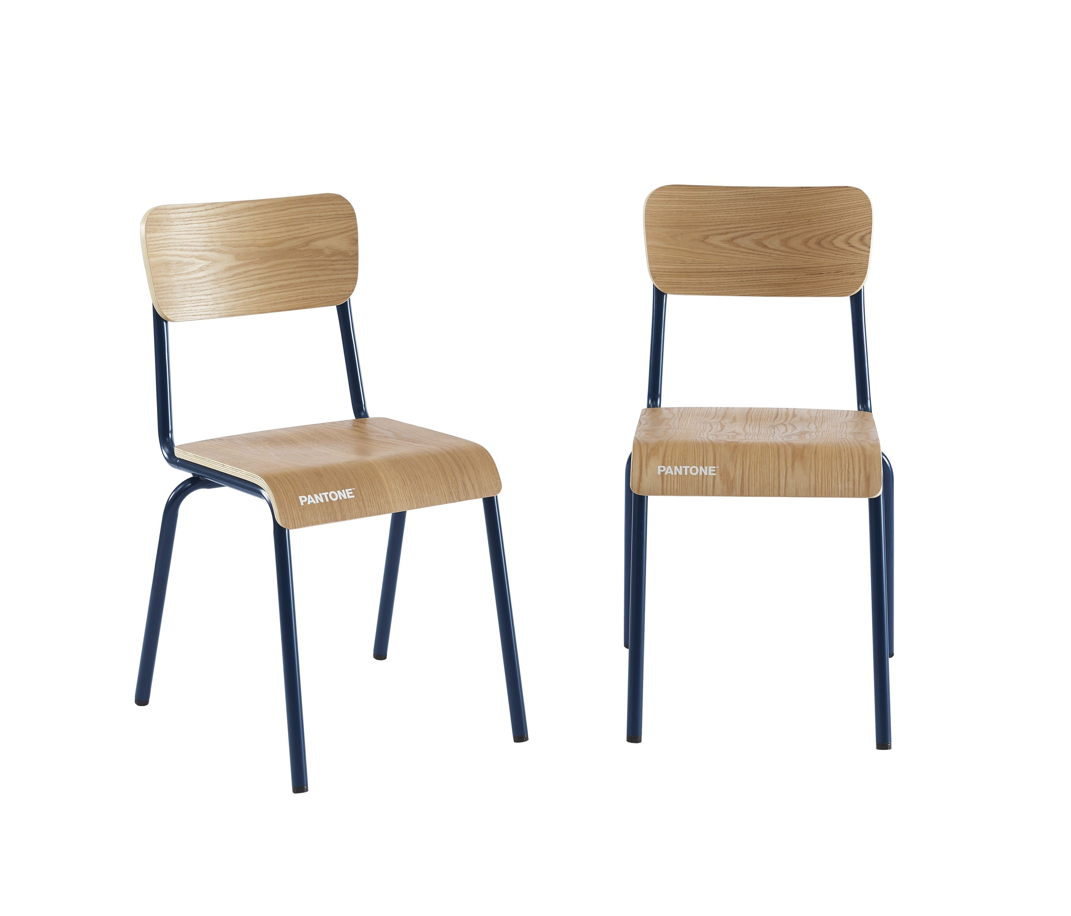 Lot de 2 chaises bleu nuit et placage frêne pieds métal