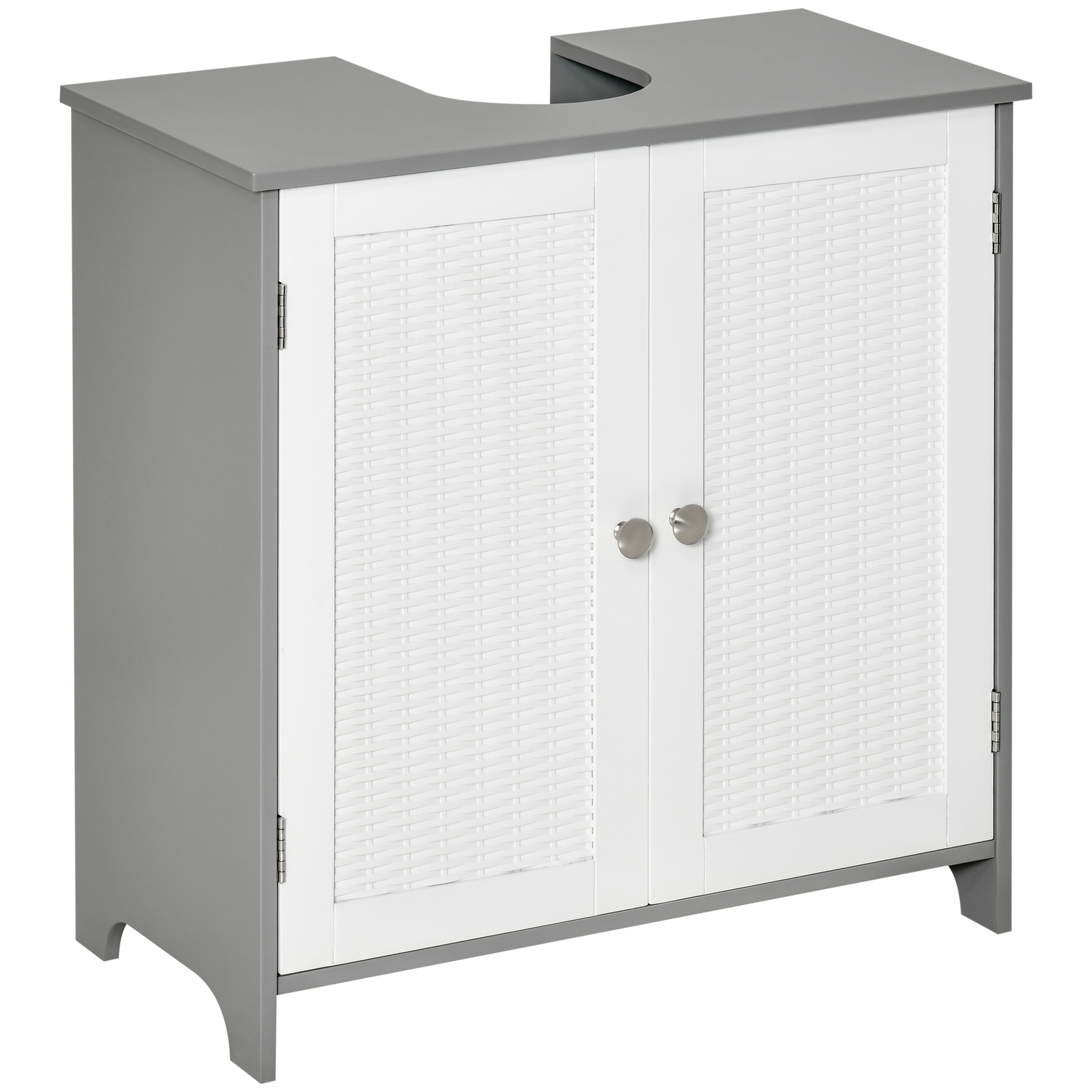 meuble sous-vasque - 2 portes aspect résine tressée - mdf blanc gris