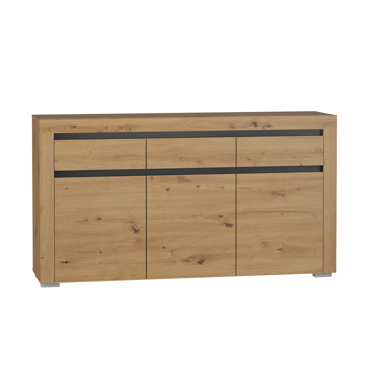 Buffet 3 portes 3 tiroirs LED inclus stratifiés beige et gris