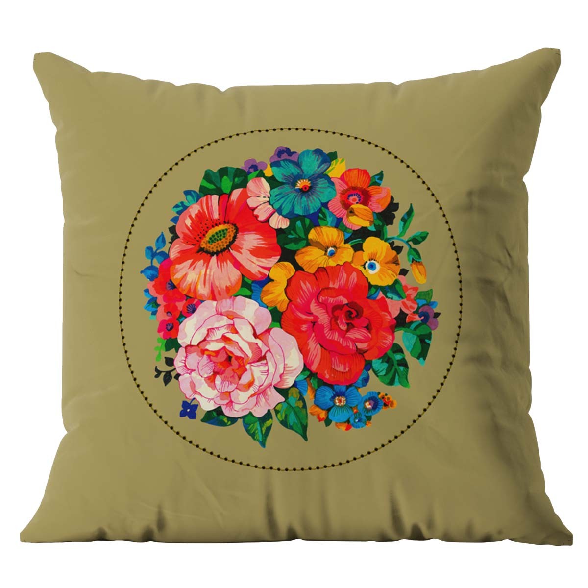 Housse de coussin extérieur fleuri doré 45x45cm