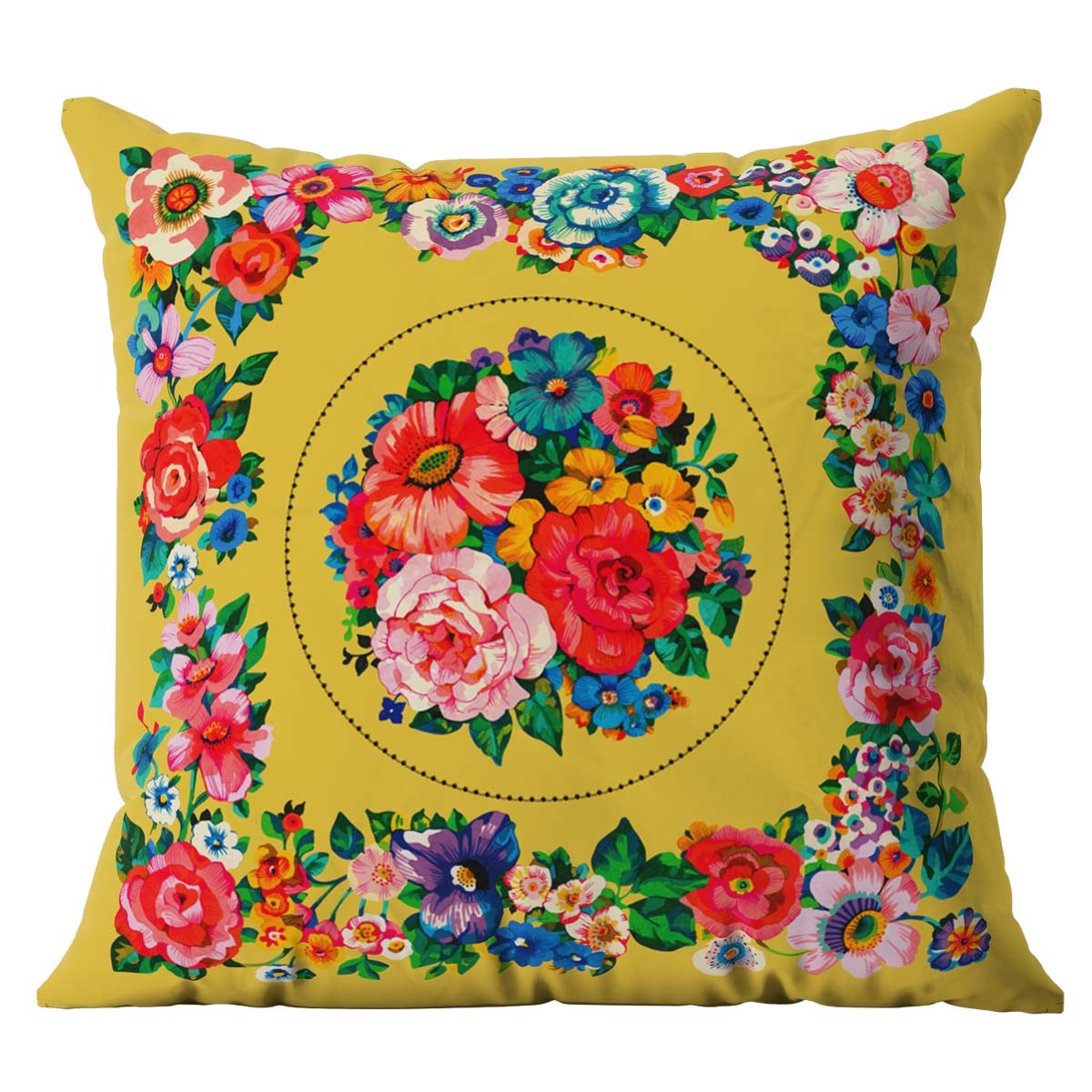 Housse de coussin extérieur fleuri jaune 60x60