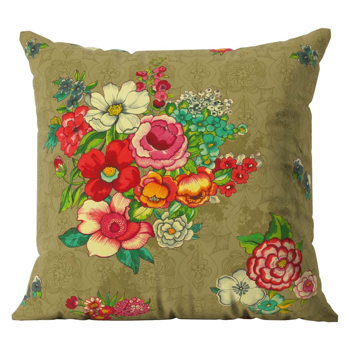 Housse de coussin extérieur fleuri dore 45x45