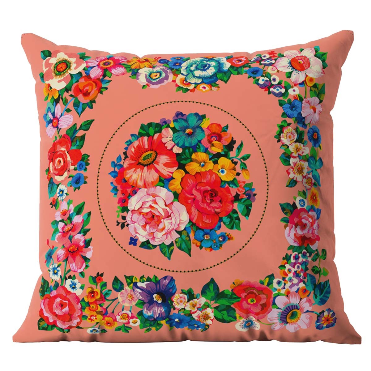 Housse de coussin extérieur fleuri rose 60x60