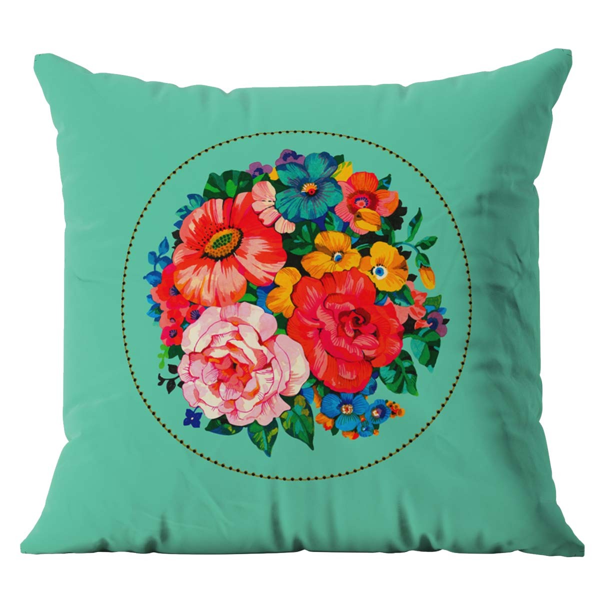 Housse de coussin extérieur fleuri turqoise 45x45cm