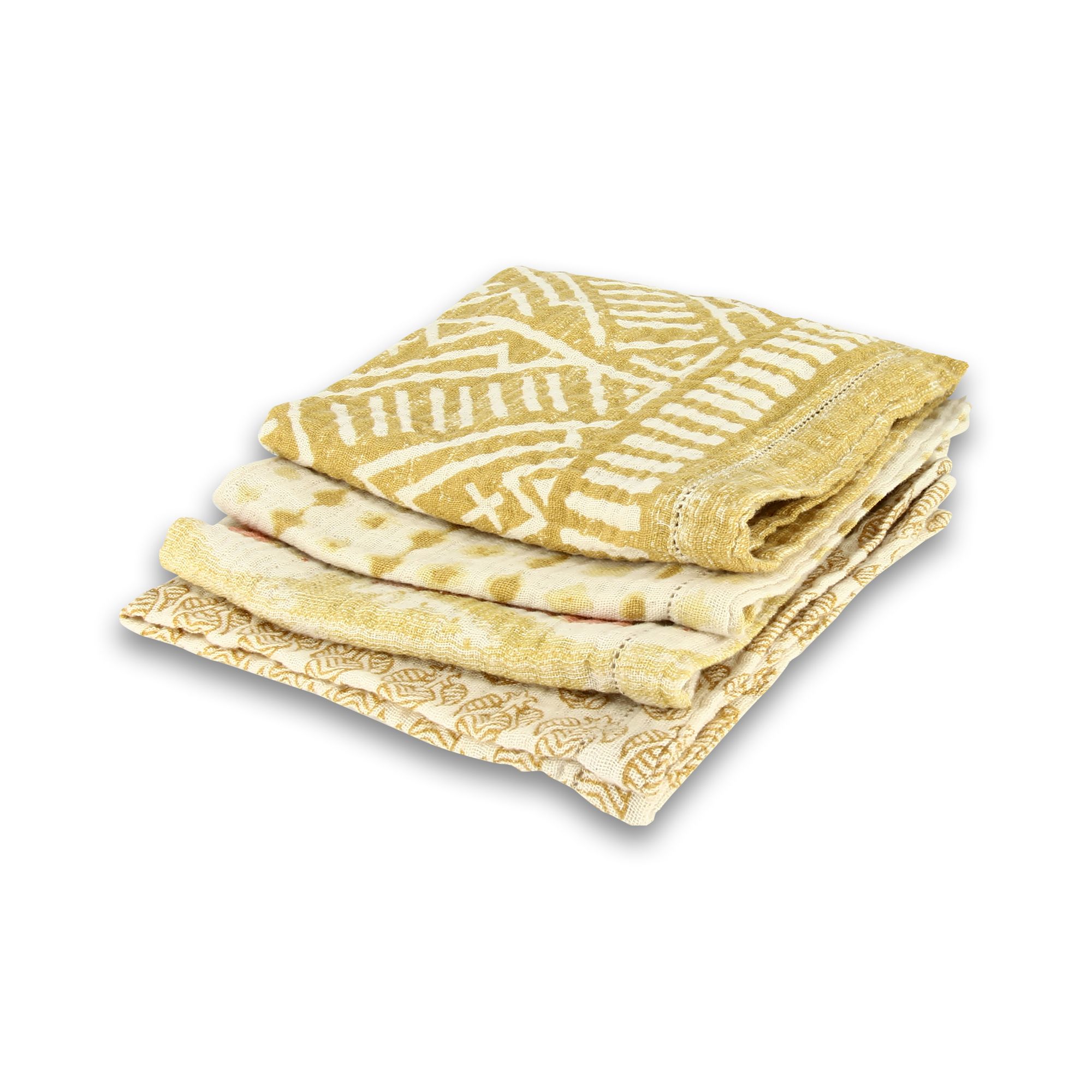 lot de 4 serviettes de table carrées assorties en coton jaune 40cm