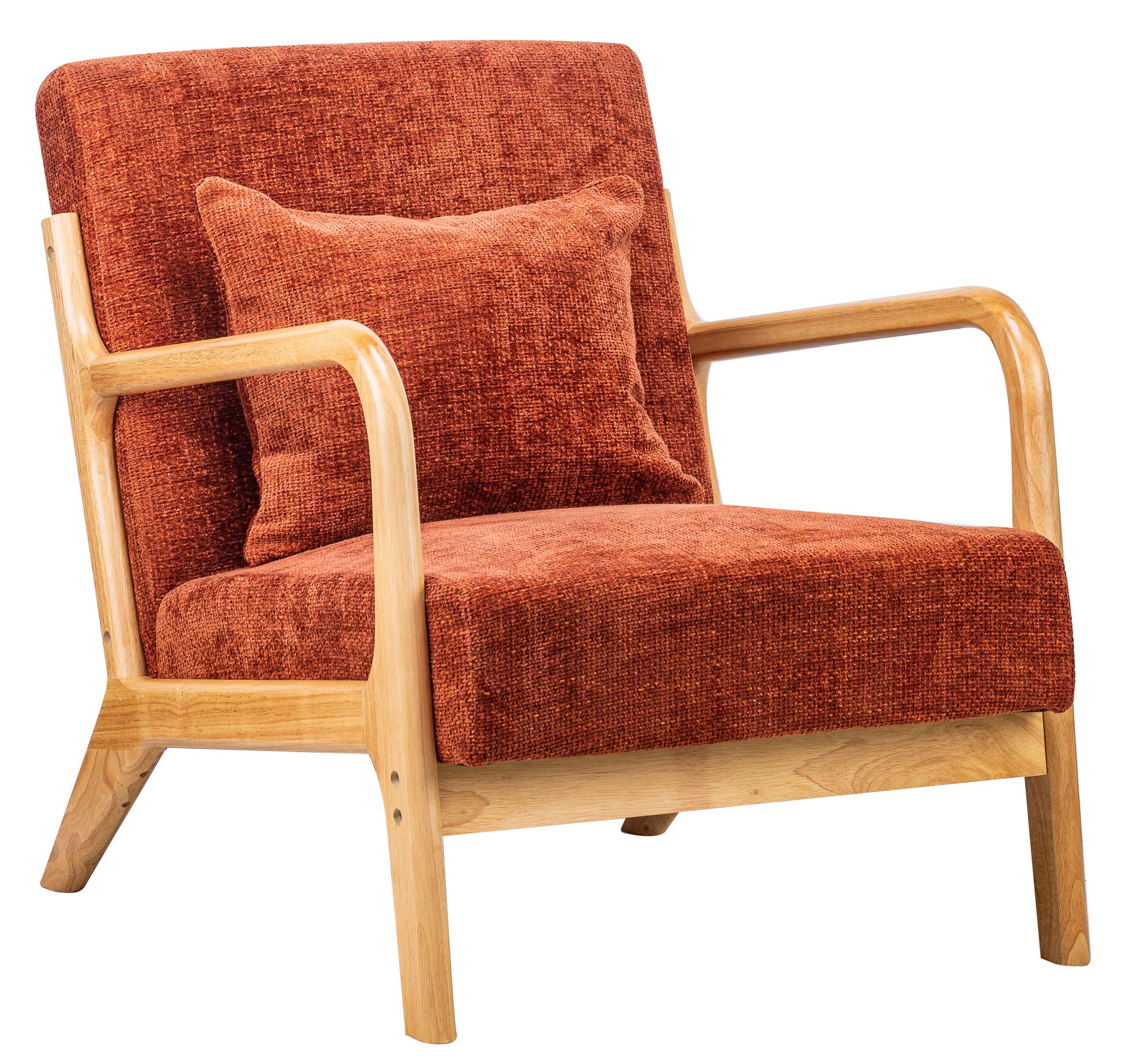 fauteuil de salon en bois massif et tissu terracotta