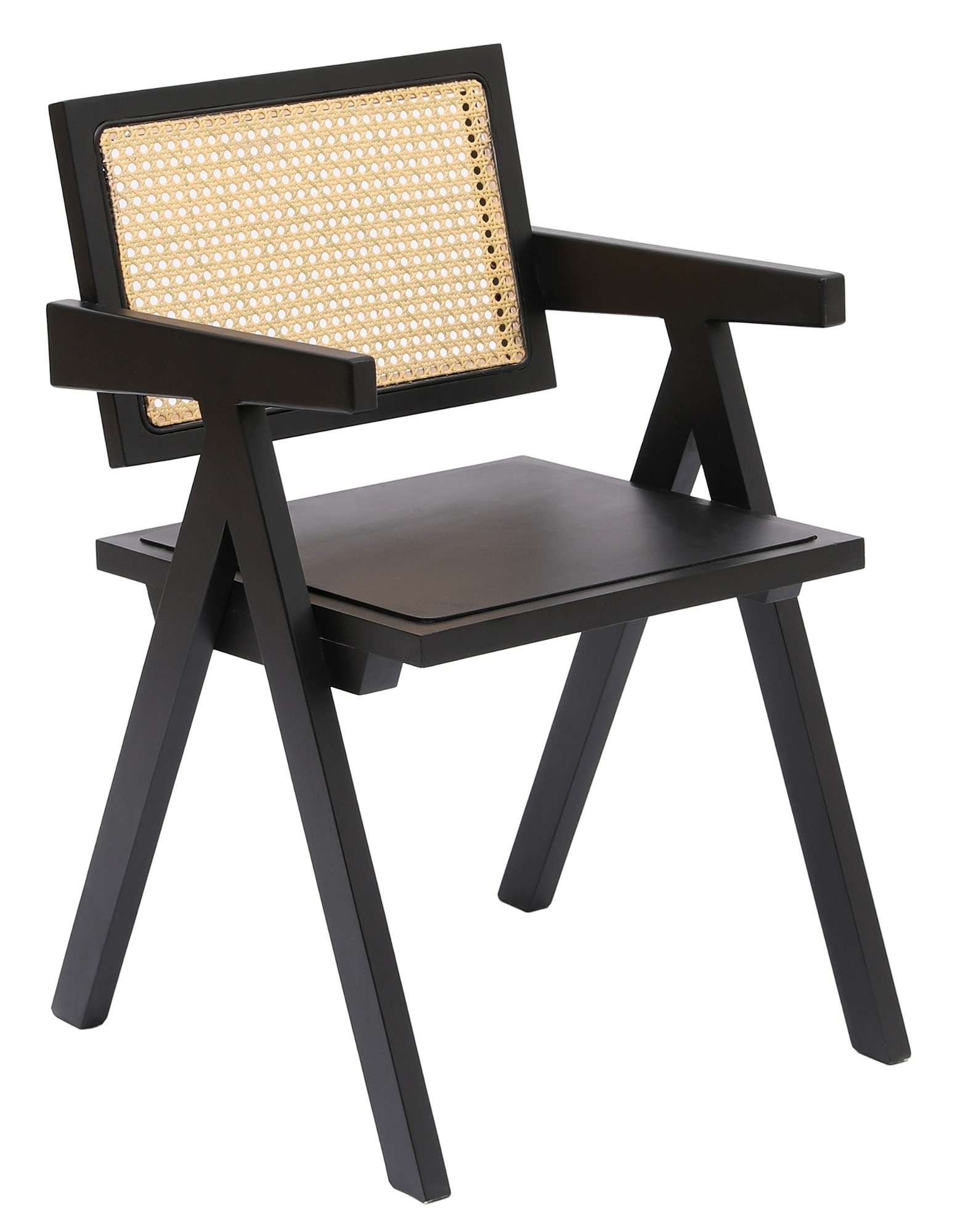 fauteuil de table en bois et cannage noir