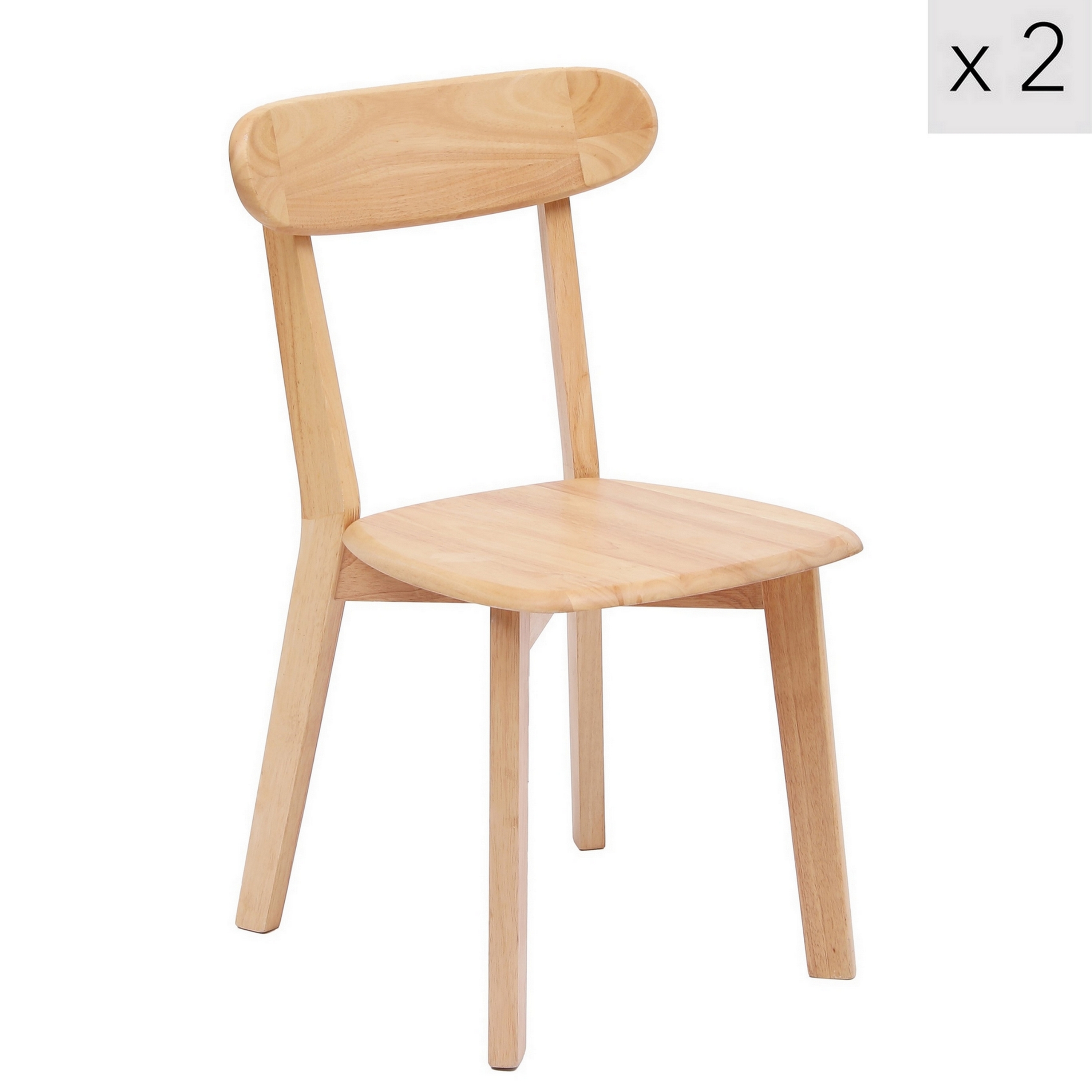 Lot de 2 chaises en bois massif naturel