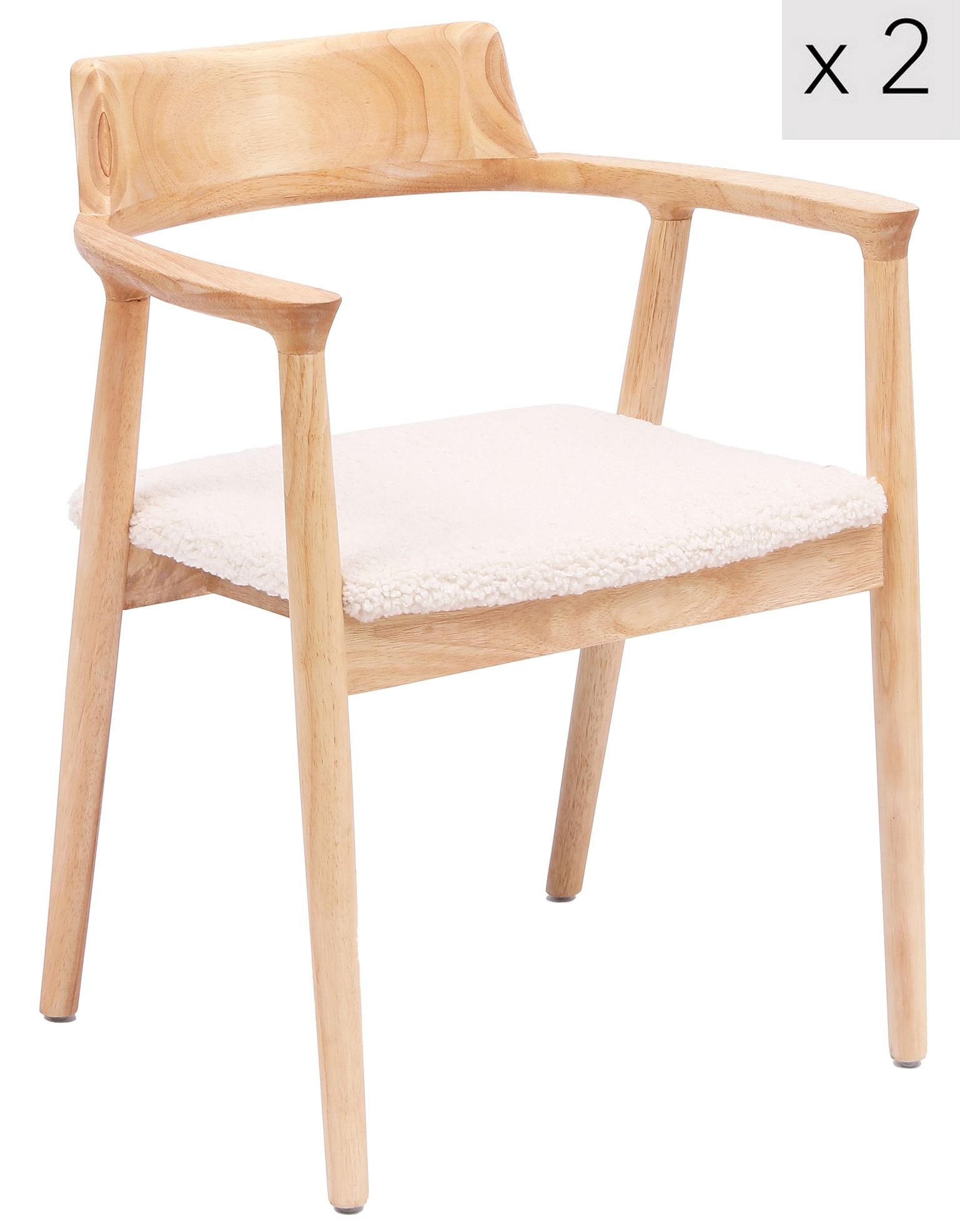Lot de 2 chaises en bois massif et bouclettes blanches