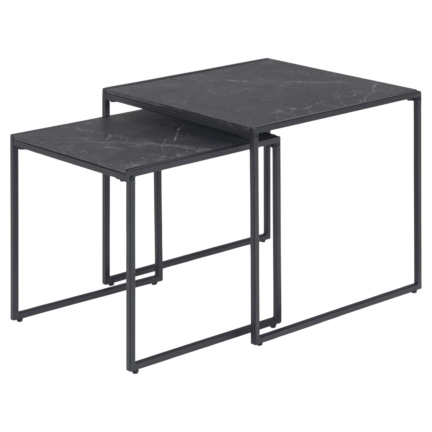 lot de 2 tables d'appoint carré encastrables en mélaminé et métal noir
