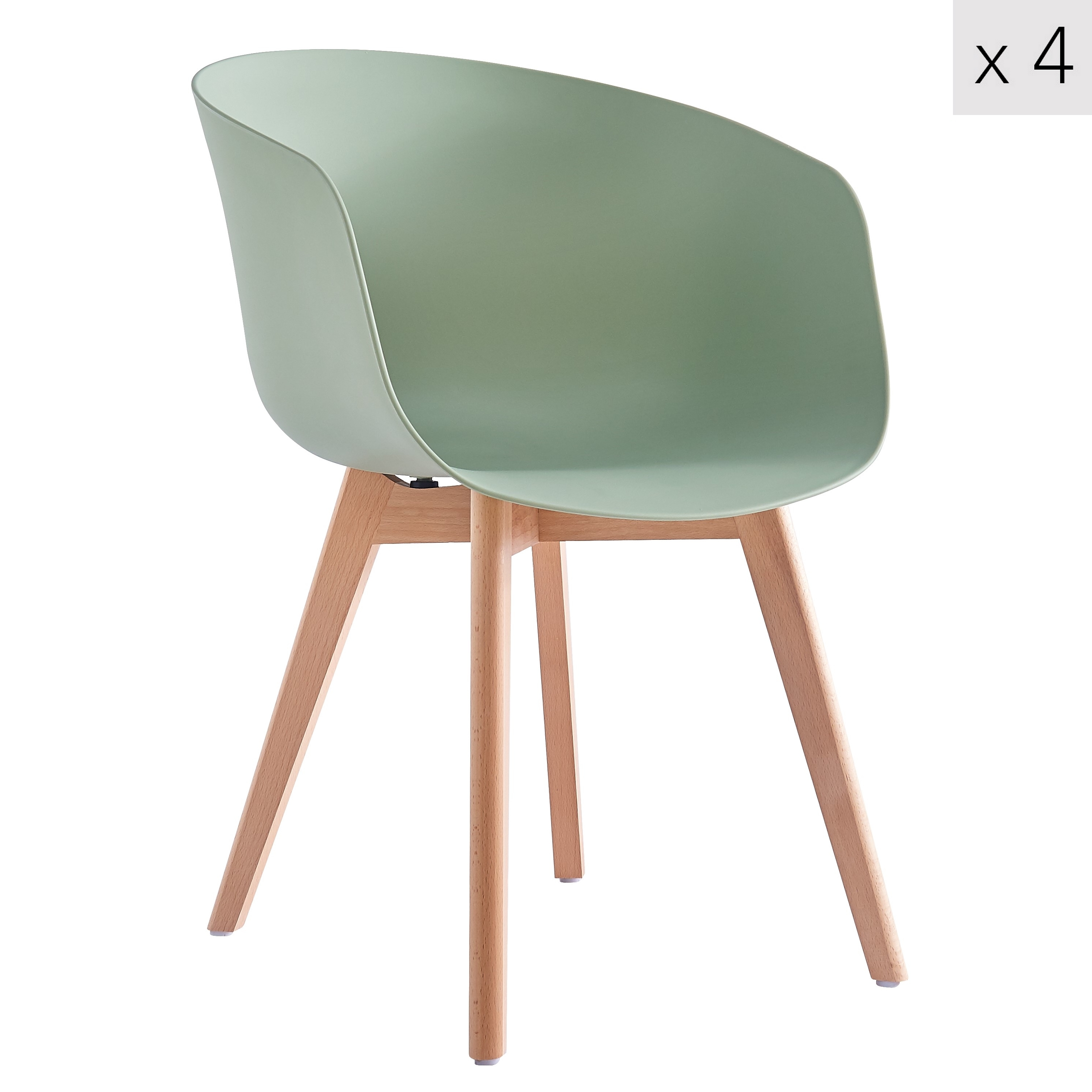 Lot de 4 chaises scandinaves en bois et polypropylène vert menthe