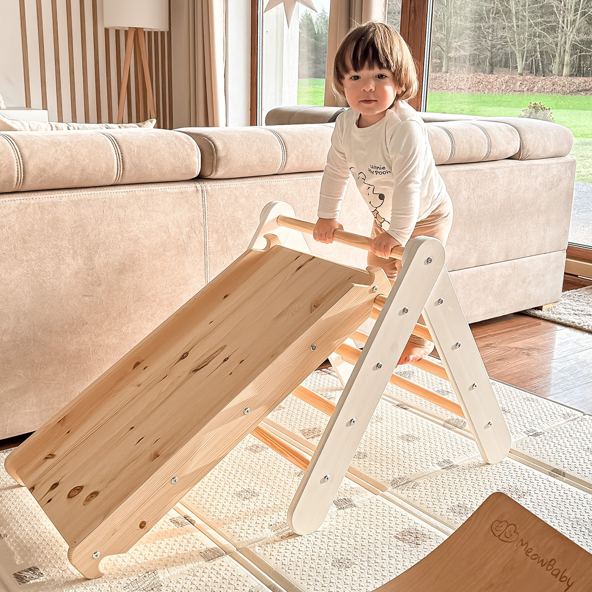 Triangle d'escalade avec Toboggan pour Enfants - Montessori Naturel (MeowBaby) - Image 3