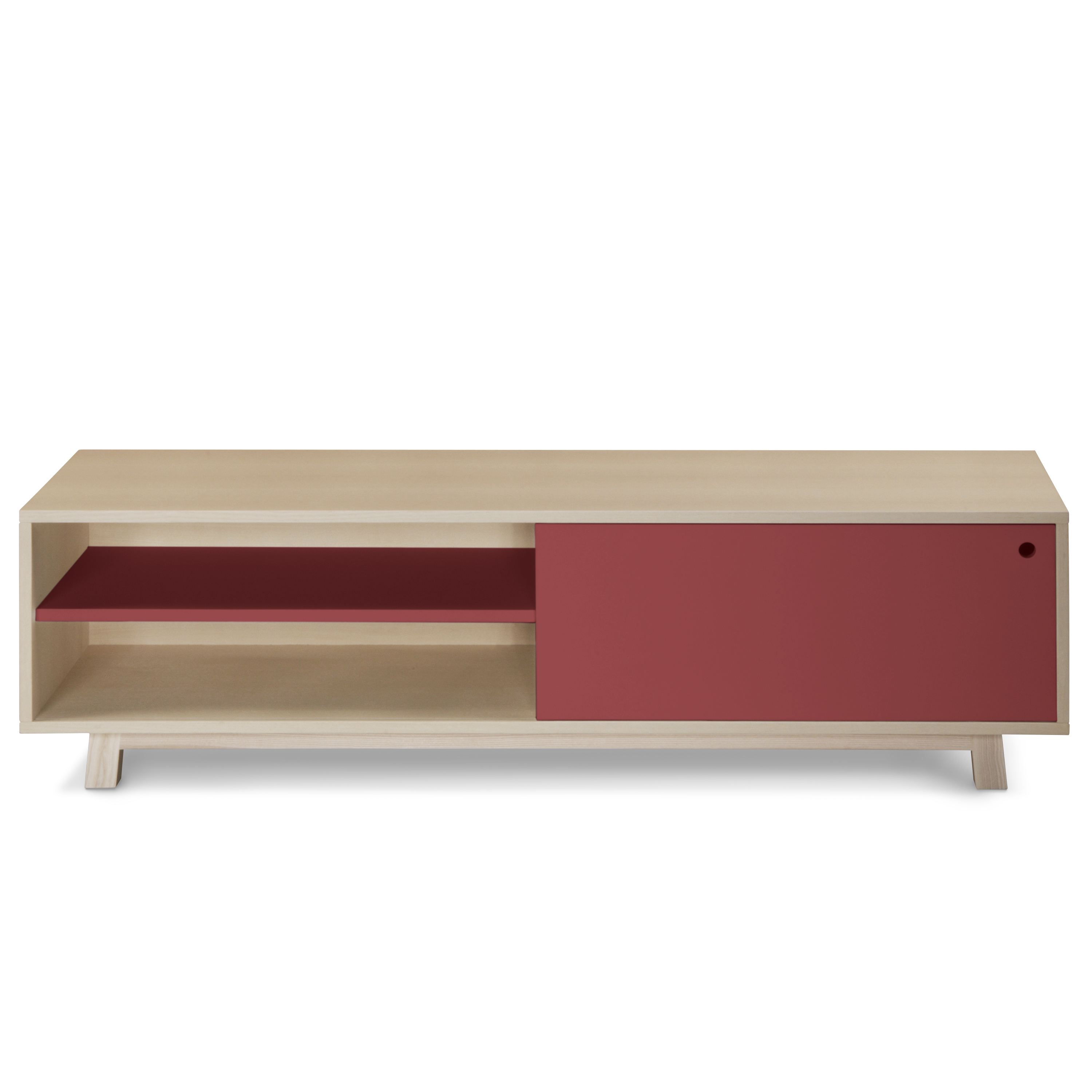 Meuble TV 1 porte coulissante 140 cm, en frêne