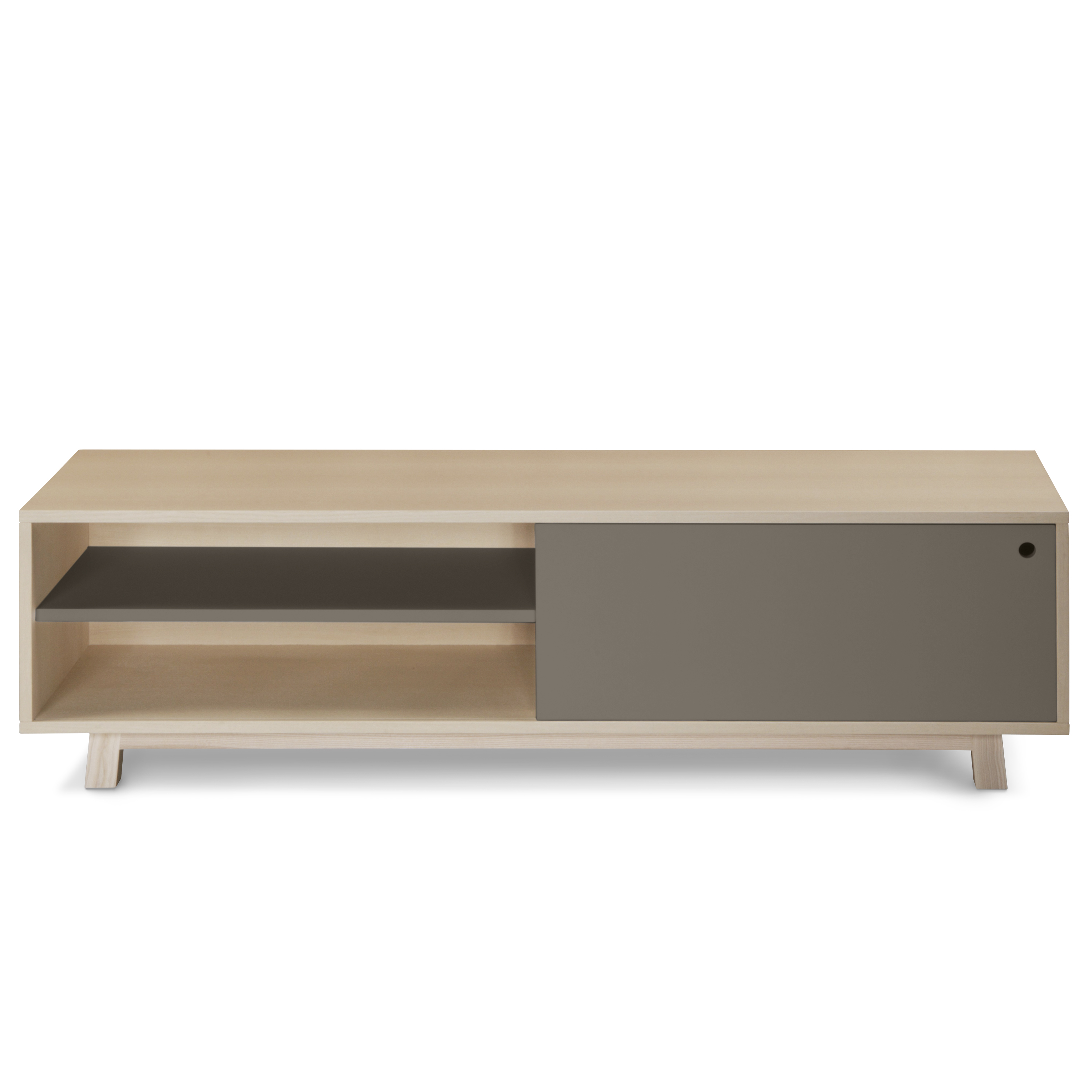 Meuble TV 1 porte coulissante 140 cm, en frêne