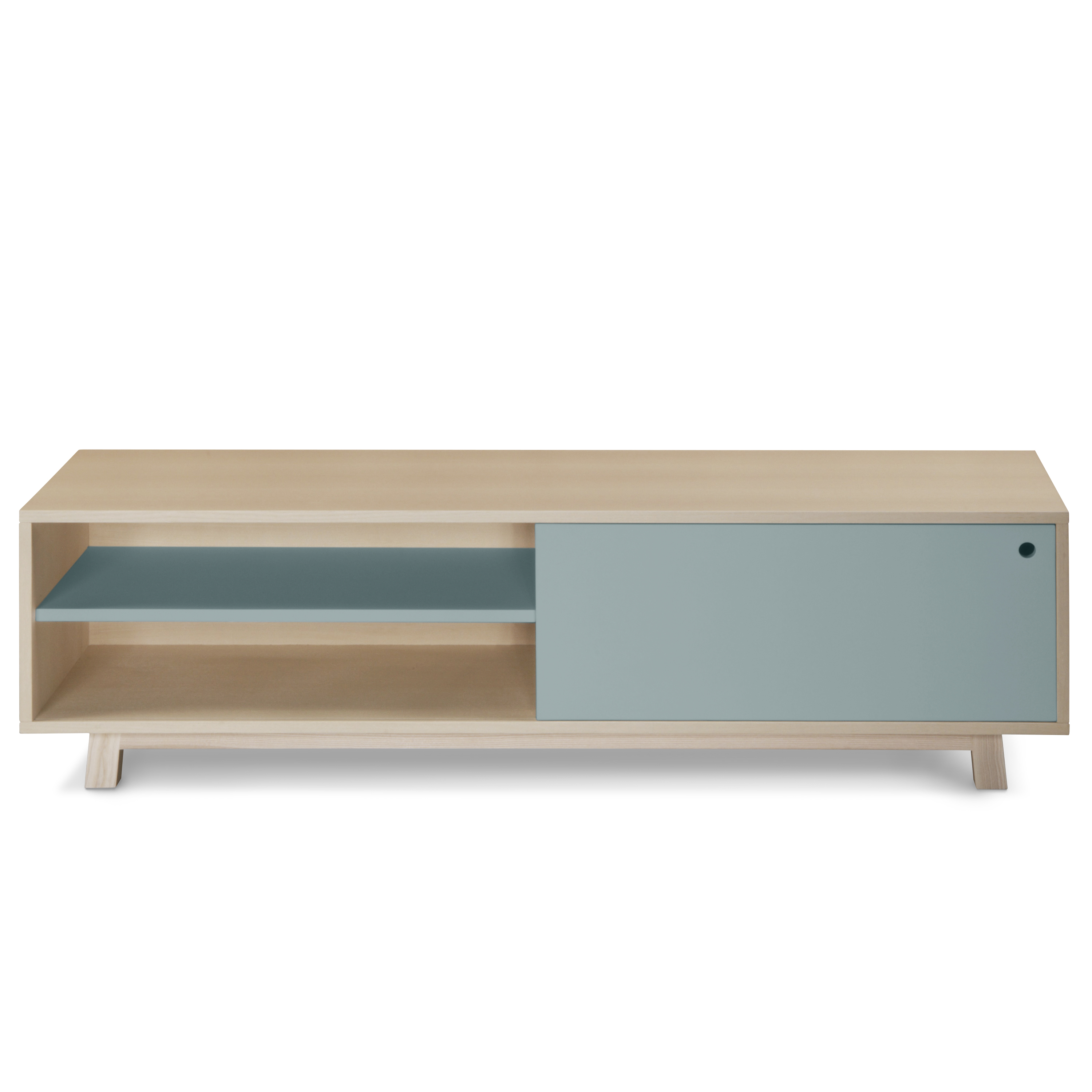 Meuble TV 1 porte coulissante 140 cm, en frêne
