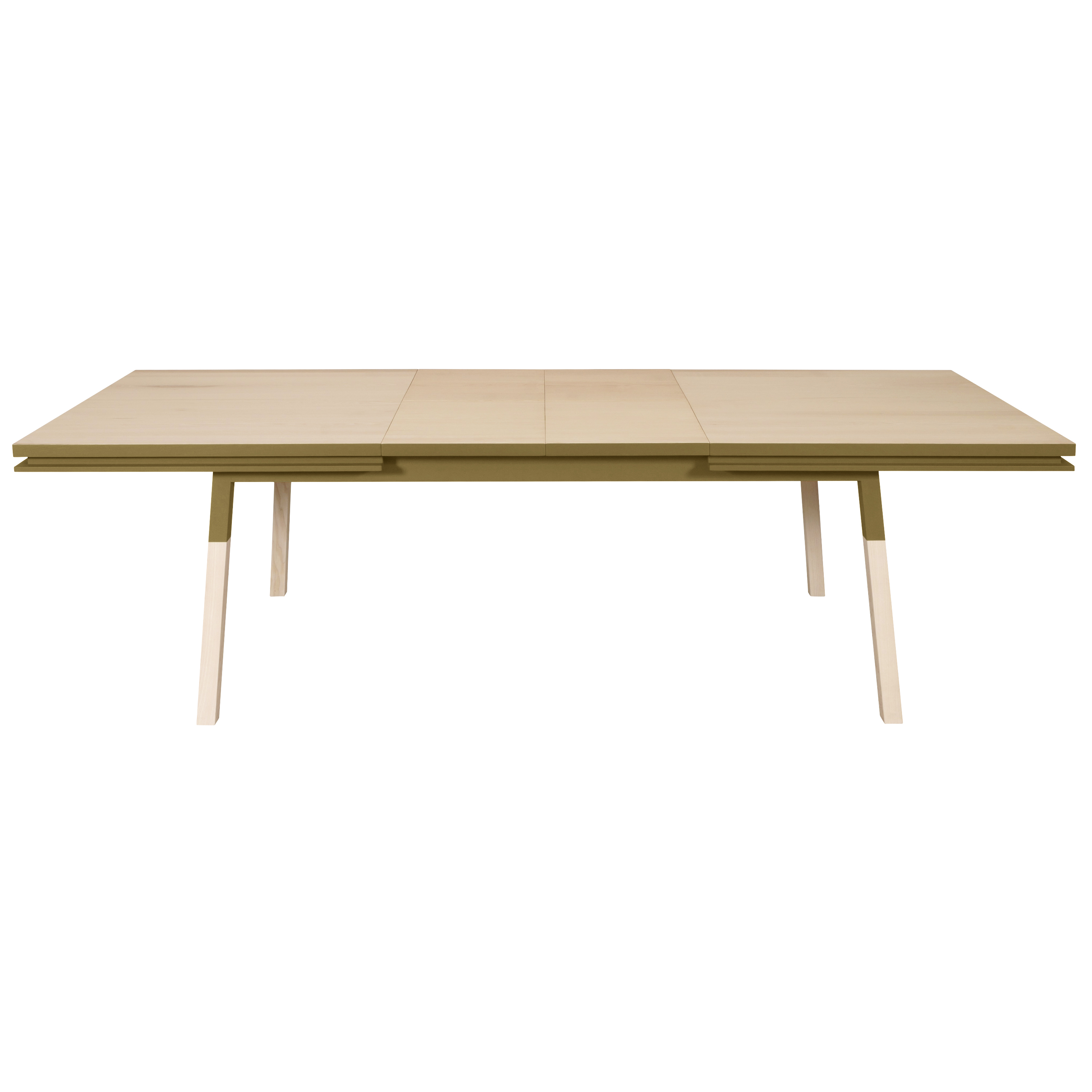 Table 220×120 cm en frêne massif, 2 rallonges tabac de ruca